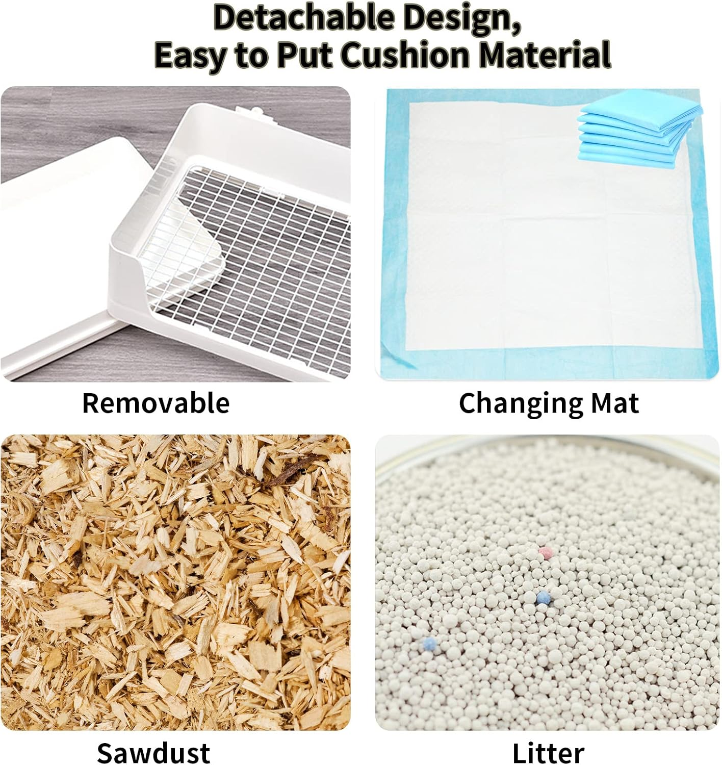 Fhiny Large Rabbit Litter Box for Cage, Plastic Guinea Pig Ltter Pan with 6 PCS Disposable Pee Pads Potty Trainer Corner Toilet Box for Bunny Guinea Pigs Ferrets Chinchillas Small Animals (White) image number 5