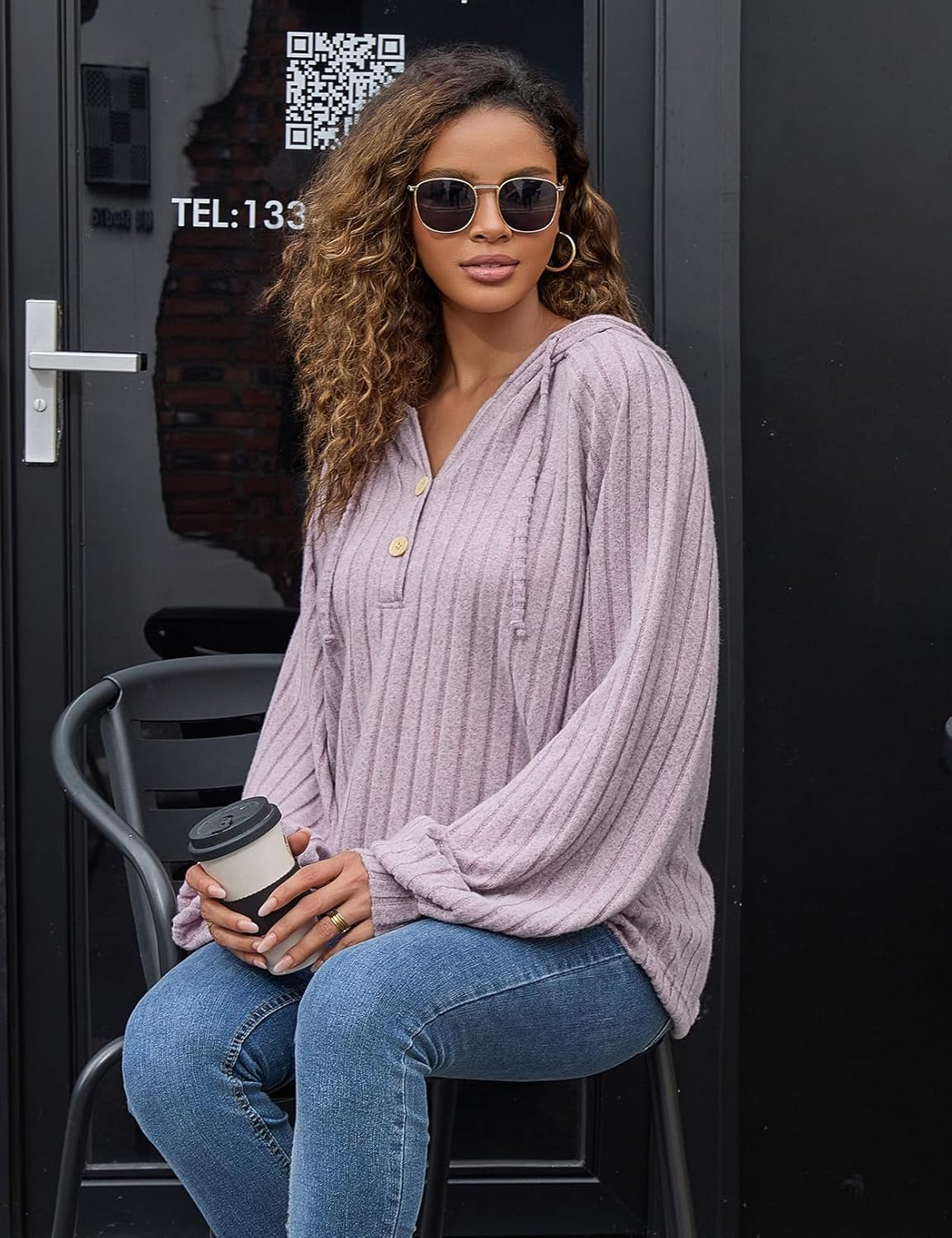 Maternity Oversized Sweatshirts for Women Long Sleeve Rib Knit Button Hoodies Loose Pullover Tops