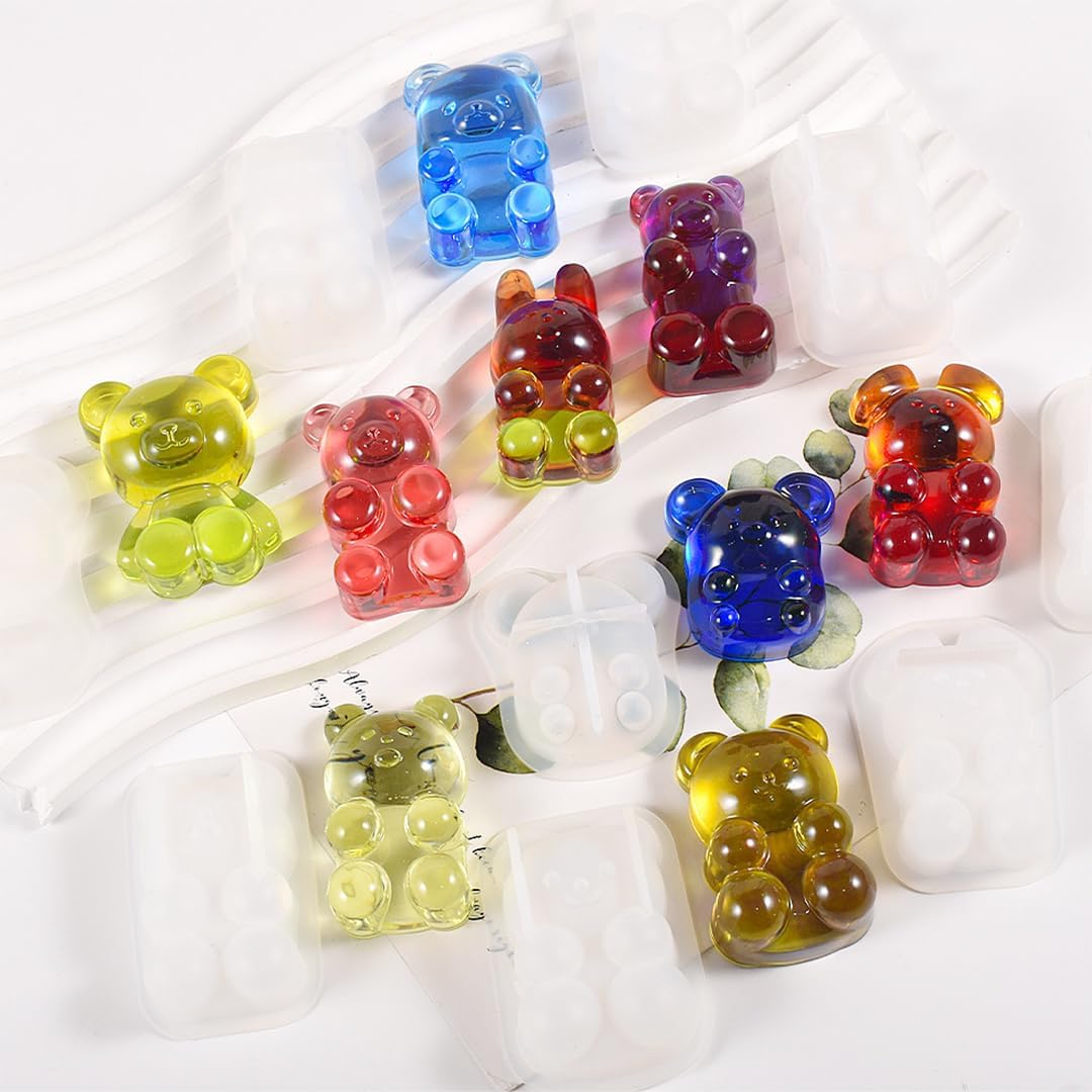 Zayookey 9 Pcs Keychain Resin Molds Small Bear Epoxy Mold Gummy Candy Silicone Mold Cute Rabbit Mouse Pendant Resin Casting Mould DIY Jewelry Making Resin Charms