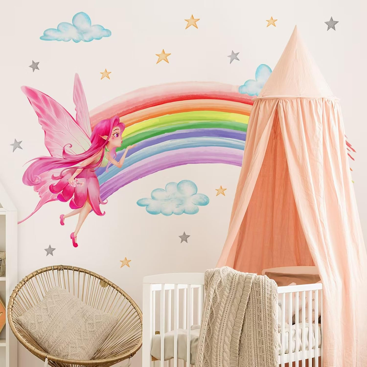 Fairy Wall Stickers Rainbow Clouds Star Wall Decals DIY Art Decor for Baby Nursery Children Bedroom Living Room Kid'S Gift Wall Decor image number 2