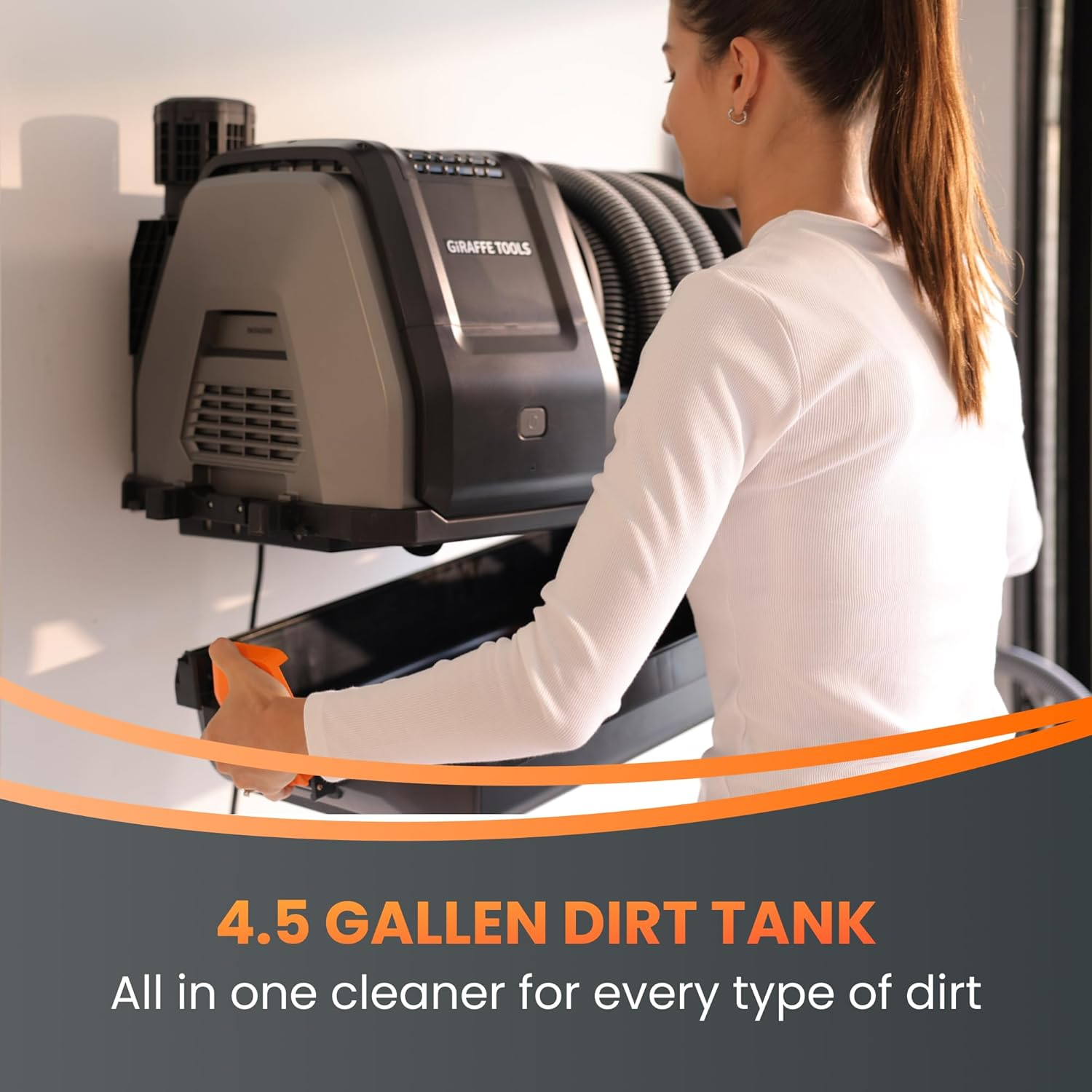 Giraffe Tools Grandstorm Vacuum Cleaner with 10M Retractable Hoses, Wall Mounted, Wet Dry Vacuum Cleaner with 6 Nozzles for Car Detailing Normal Version, Grey, No Remote Control