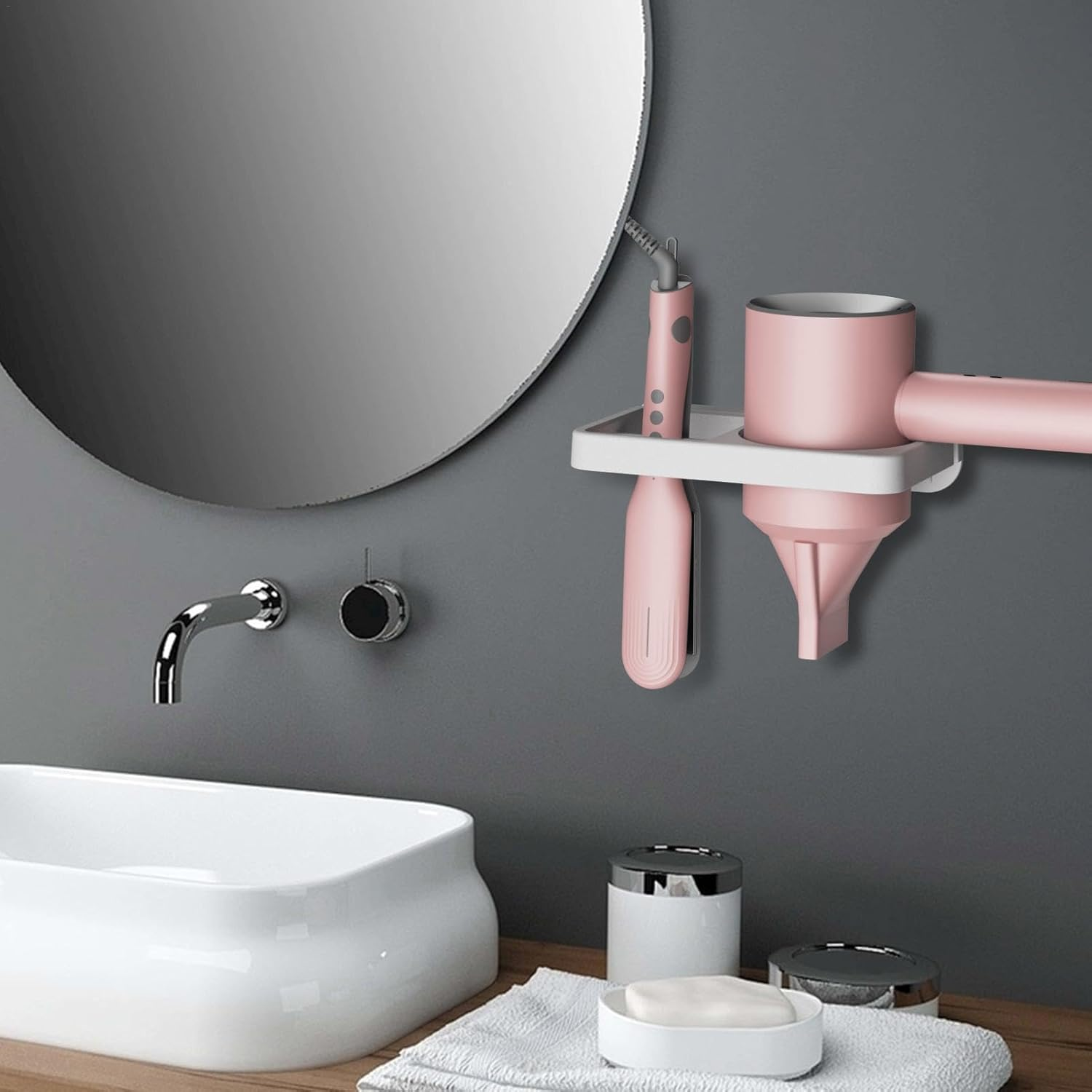 Blow Dryer Holder Wall Mounted | Hair Dryer Organizer | Hair Tool Organizer Rack, Wall-Mounted Blow Dryer Holder Rack for Hair Dryer, Flat Iron, Curling Wand image number 5