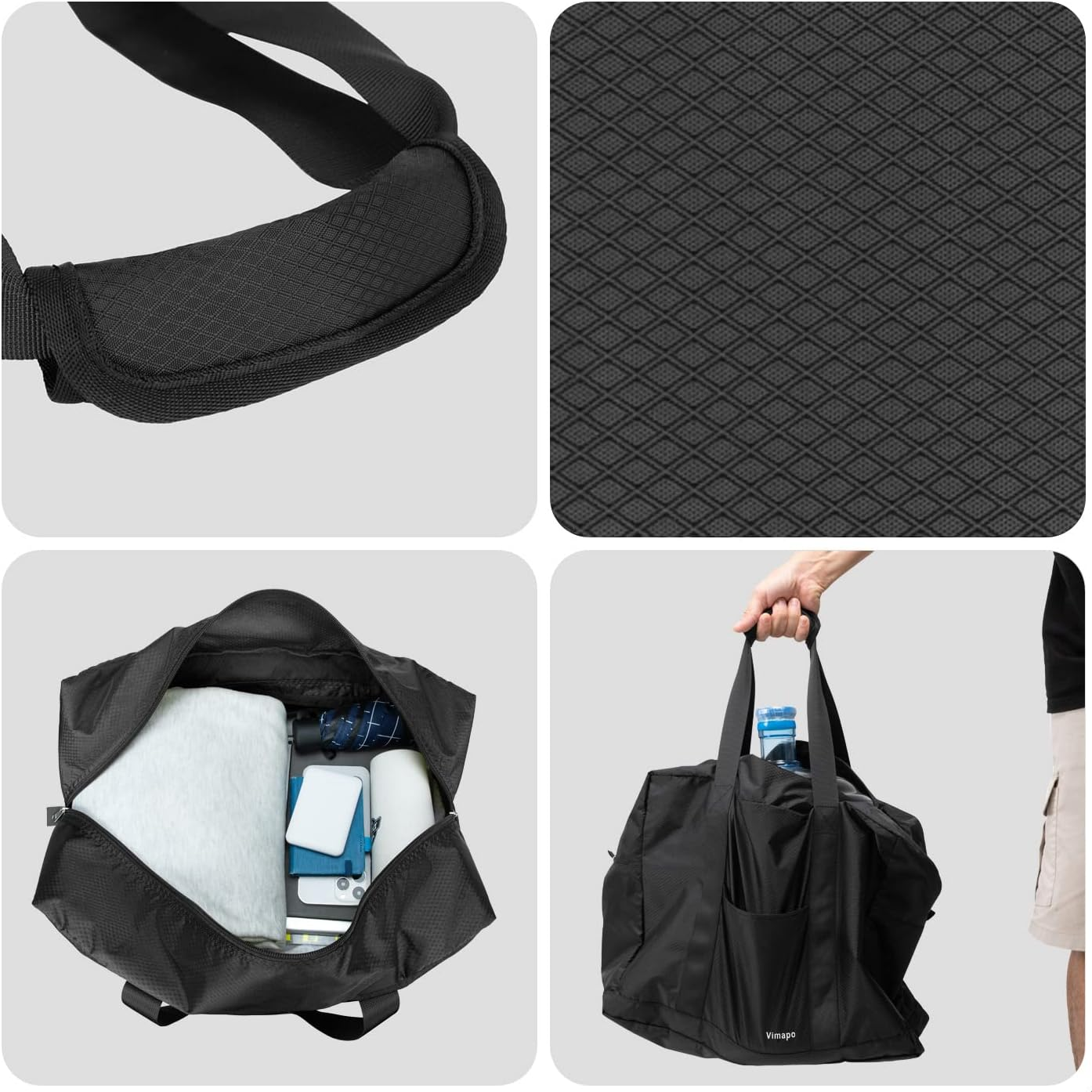 Vimapo Packable Travel Duffle Bag 18X14X8, 40L Travel Bag Lightweight Bag Carry on Luggage for Boarding Airline Underseat Weekender Overnight, Black, Sport, Travel - Blue image number 7