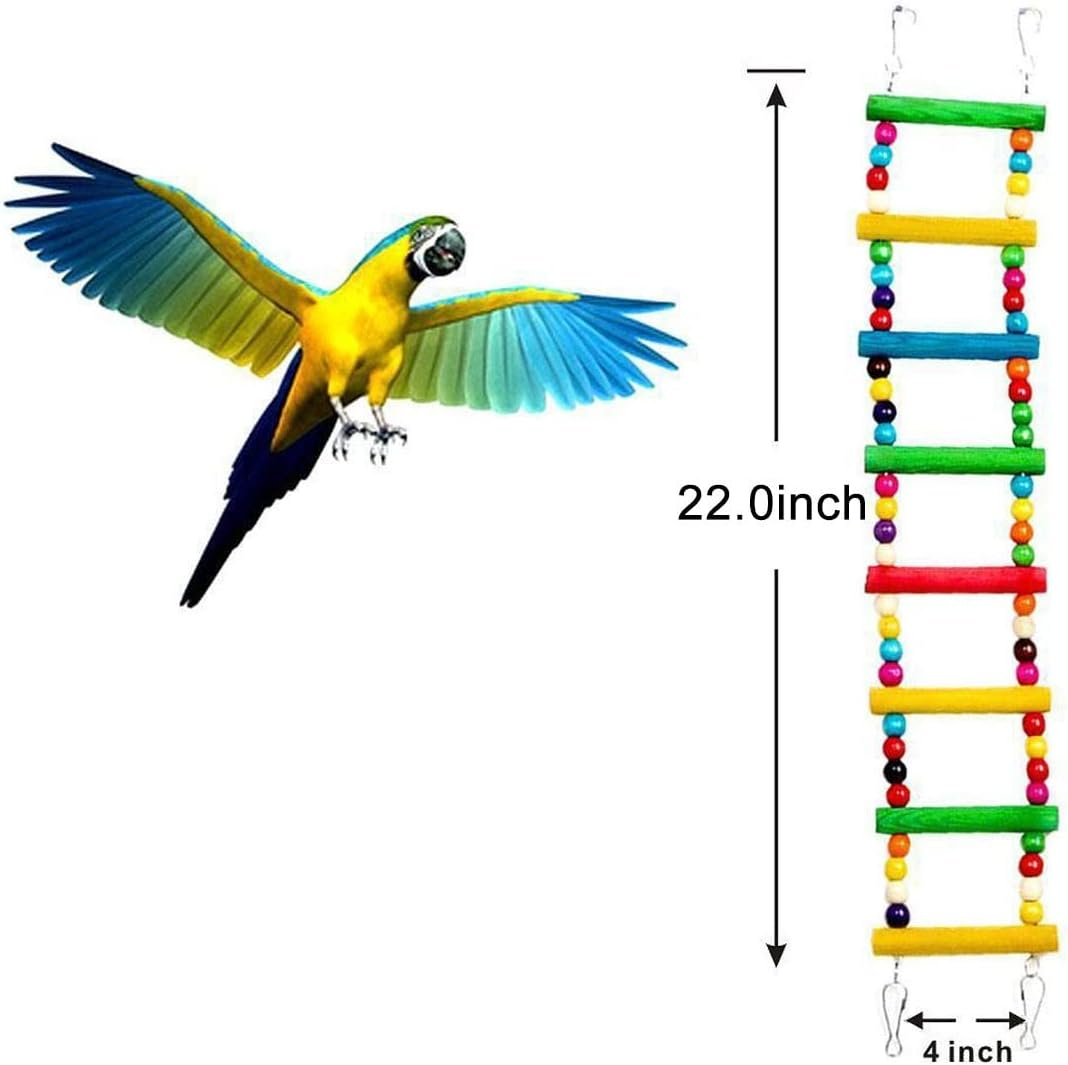 Uheng Colorful Bird Ladder Toys for Parrot, Pet Swings Chew Hanging Bridge, Wooden Rainbow Cage Training Accessories for Cockatiel Conure Parakeet Small Macaw Budgie (8 Ladders,22Inch)