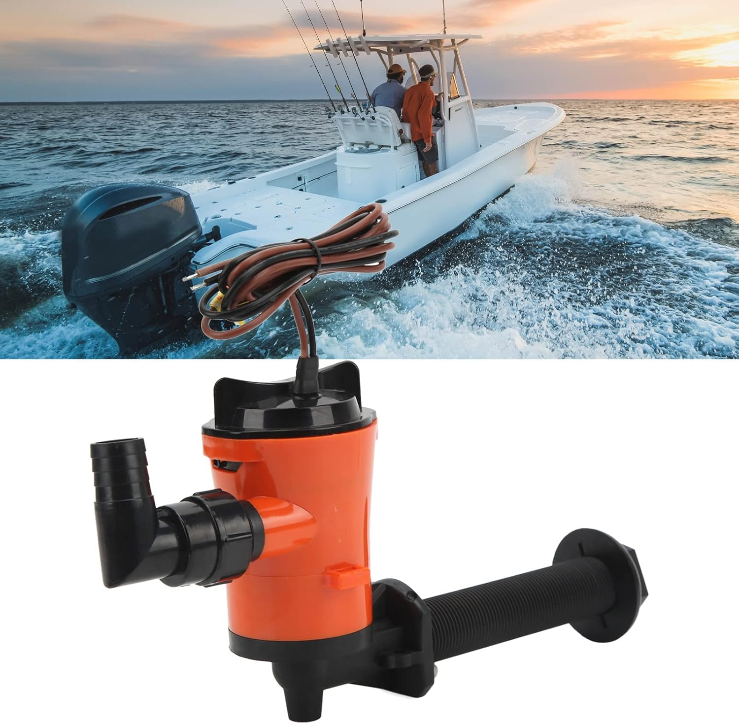 Livewell Pump, 12V 800GPH Livewell Pump Bait Tank Aerator Live Bait Tank Aerator Submersible Cartridge 90 Degree Boat Bilge Pump for Marine image number 6