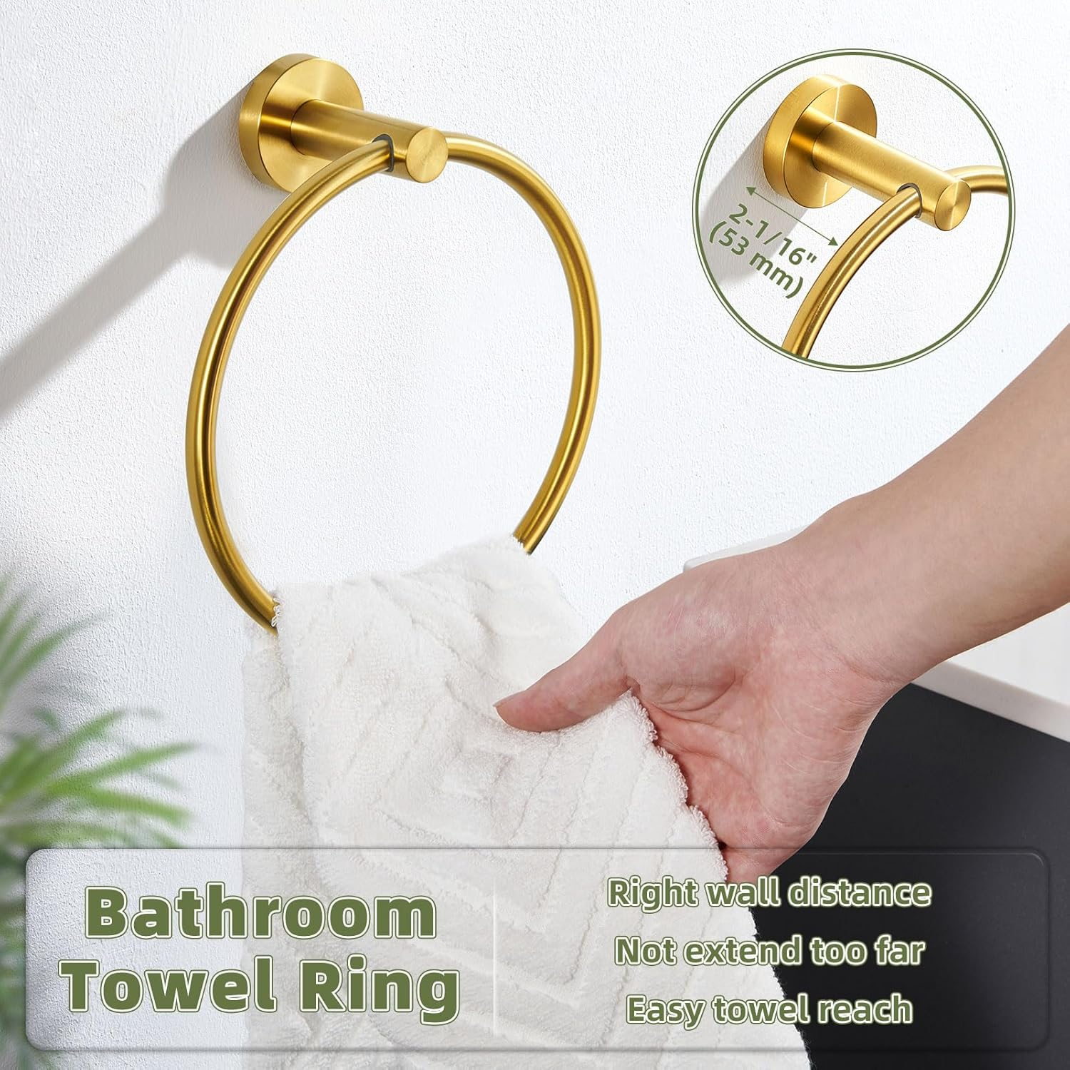Aplusee Hand Towel Ring Brushed Gold, SUS 304 Stainless Steel round Towel Holder for Contemporary Bathroom Toilet Kitchen Storage, Wall Mounted image number 3