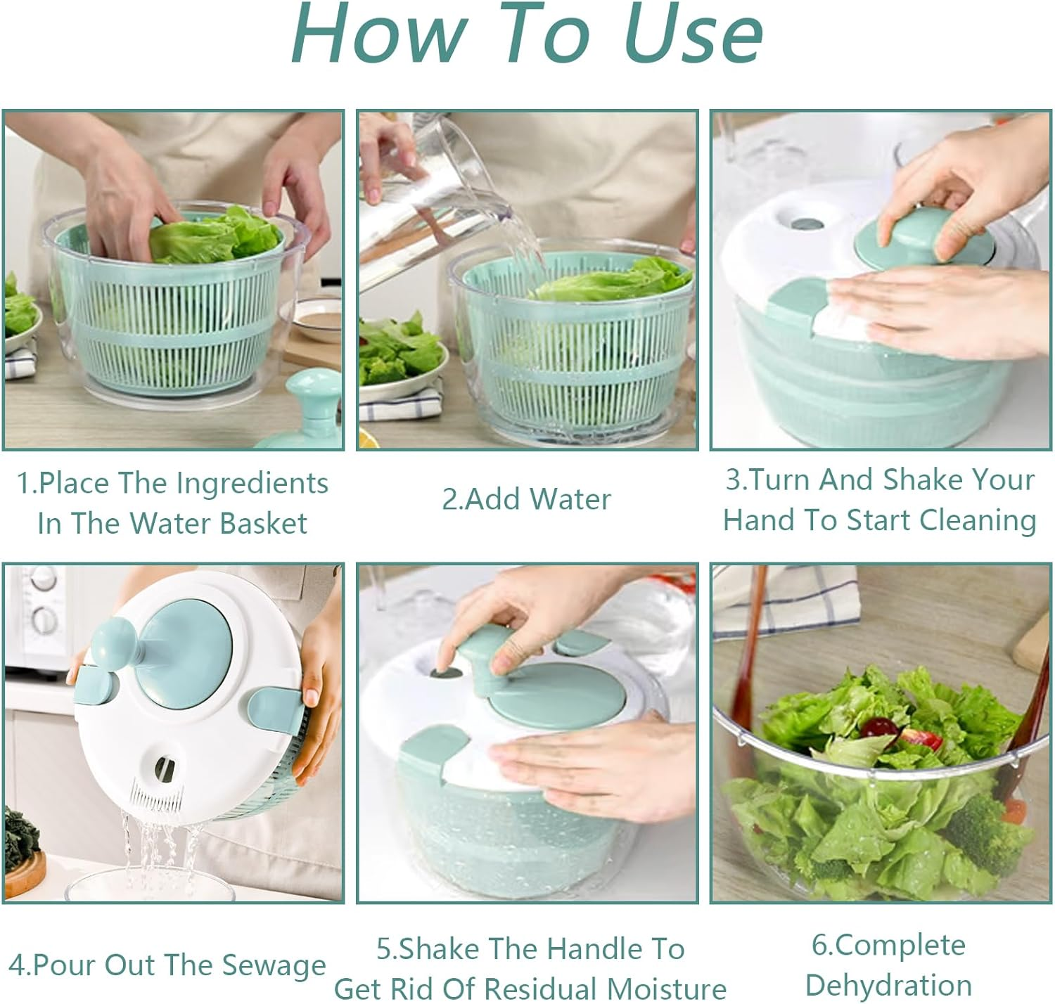 Lizbin Salad Spinner, Large Salad Spinner 5L Capacity, Quick and Easy Multi-Use Manual Lettuce Spinner, Vegetable Dryer, Fruit Washer, Wash, Spin & Dry Salad Greens, Fruits & Vegetables (Blue) image number 2