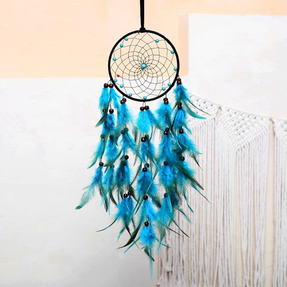 Blue Feather Dream Catcher with Turquoise,Indian Home Decoration Wall Hanging Dream Catchers for Kids Bedroom Dorm Room Wedding Party Boho Craft Ornament image number 2