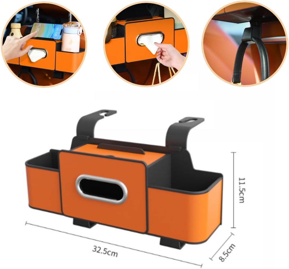 Raksonic Car Back Seat Organizer with 2 Cup Holders Multifunctional Car Seat Storage Box Tissue Box Mobile Phone Holder Hanging Storage Box with Hook Car Leather Storage Box 2-Pack（Black） image number 2
