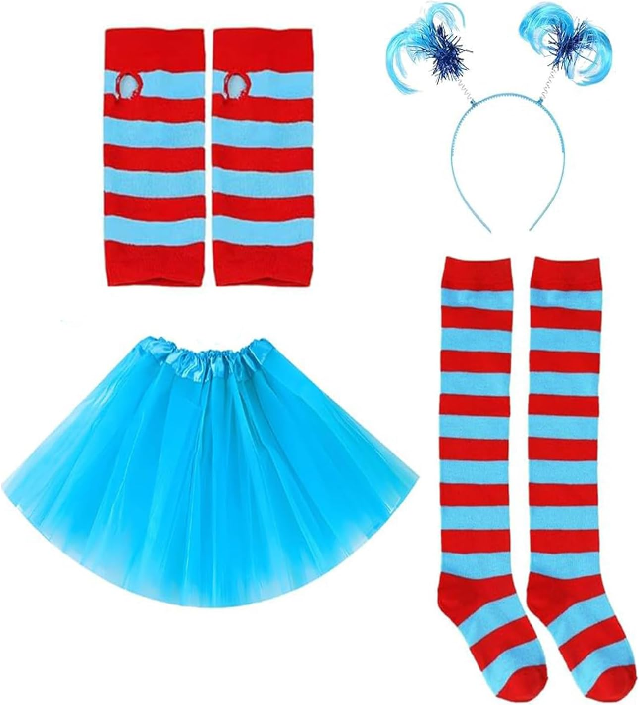Roczential Red and Blue Women'S Clothing Set Includes a Blue Tutu, Striped Socks, Stretch Gloves, a Headpiece, a Halloween Costume, Accessories, and a Book Week Outfit image number 2