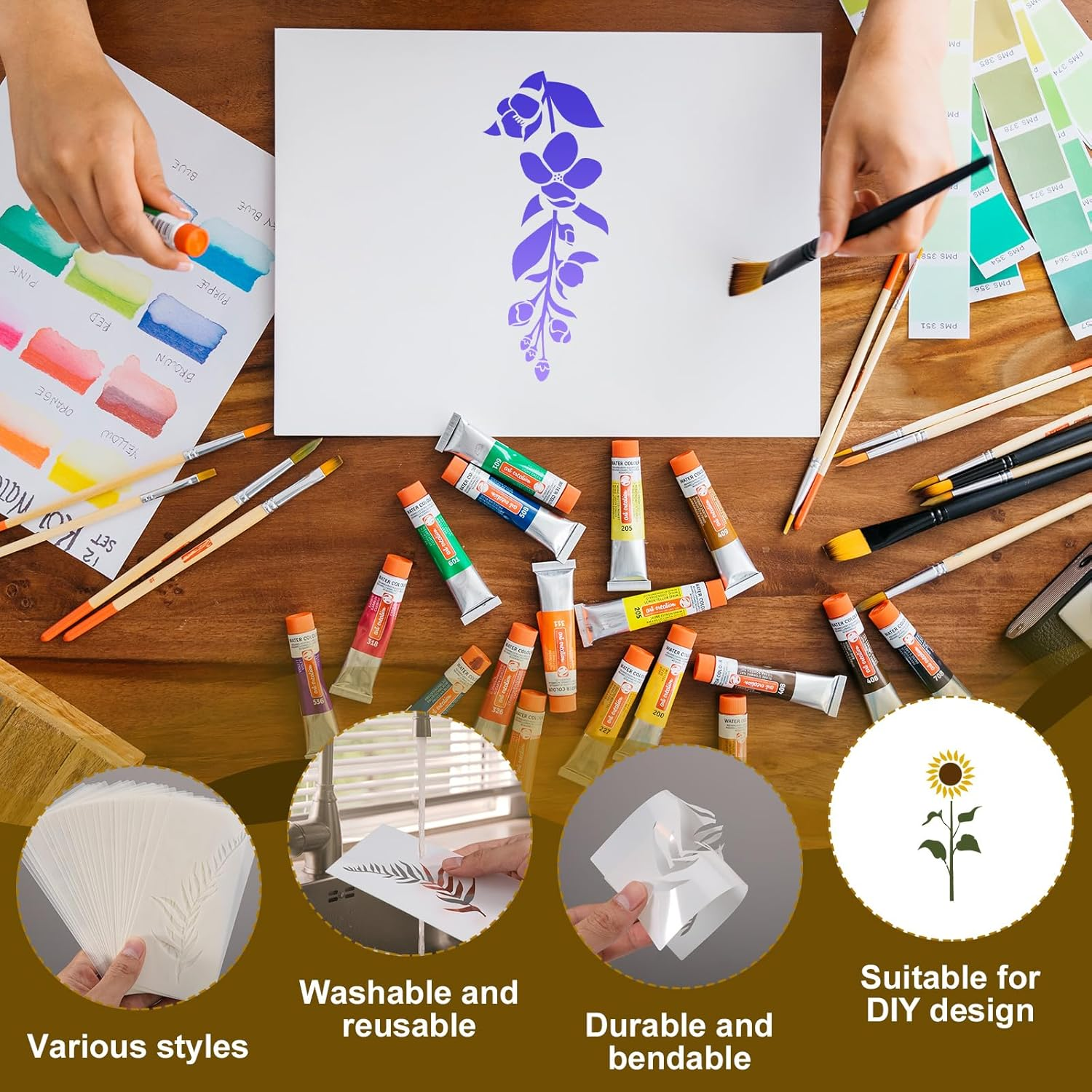 25Pcs Wildflower Stencils for Painting, Flower Leaf Stencils Reusable Botanical Floral Stencils DIY Crafts Plant Drawing Templates for Canvas Wood Wall Art Home Decor image number 2