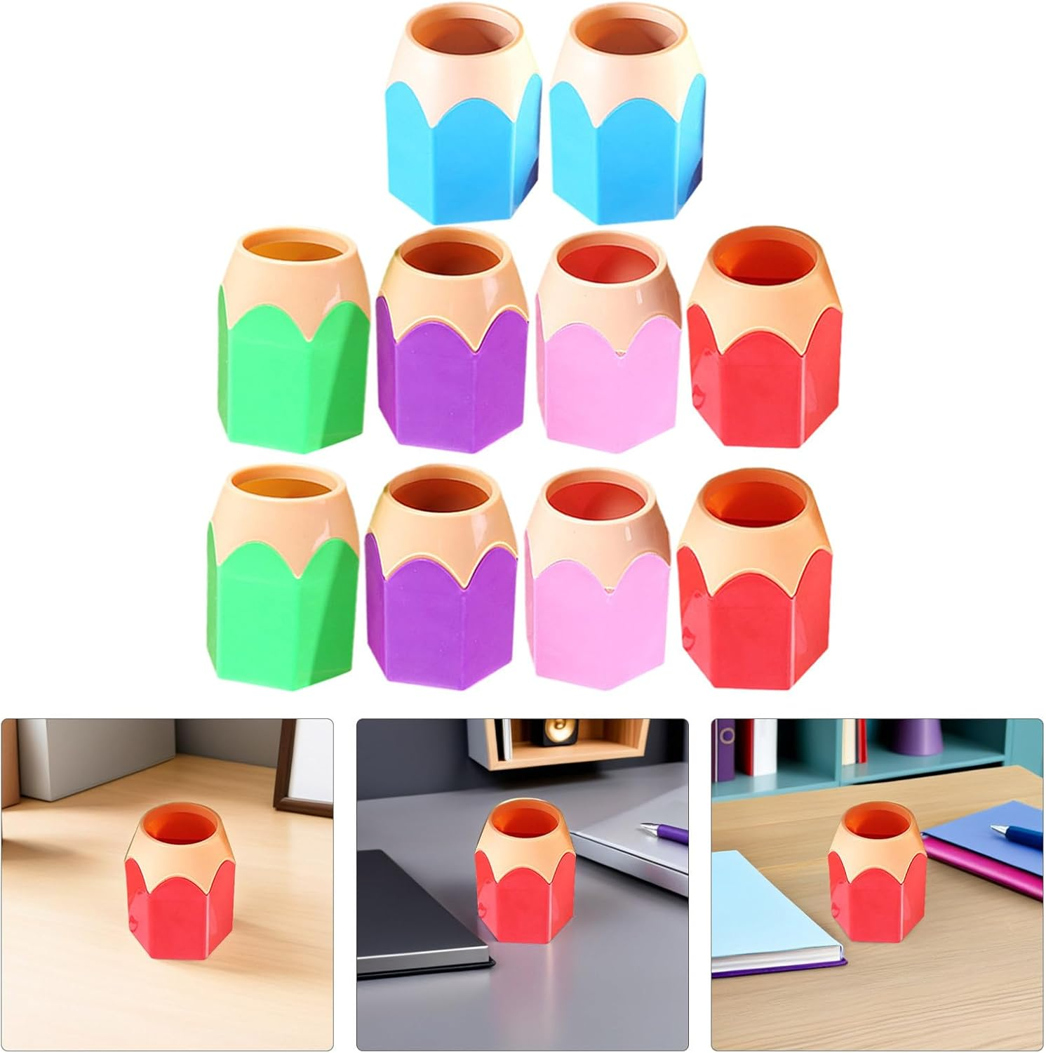 BEBEMOKO 10Pcs Pencil Dispenser and Crayon Holder Set, Classroom and Office Pen Organizer for Desktop Storage, Sturdy Student Stationery Container image number 5