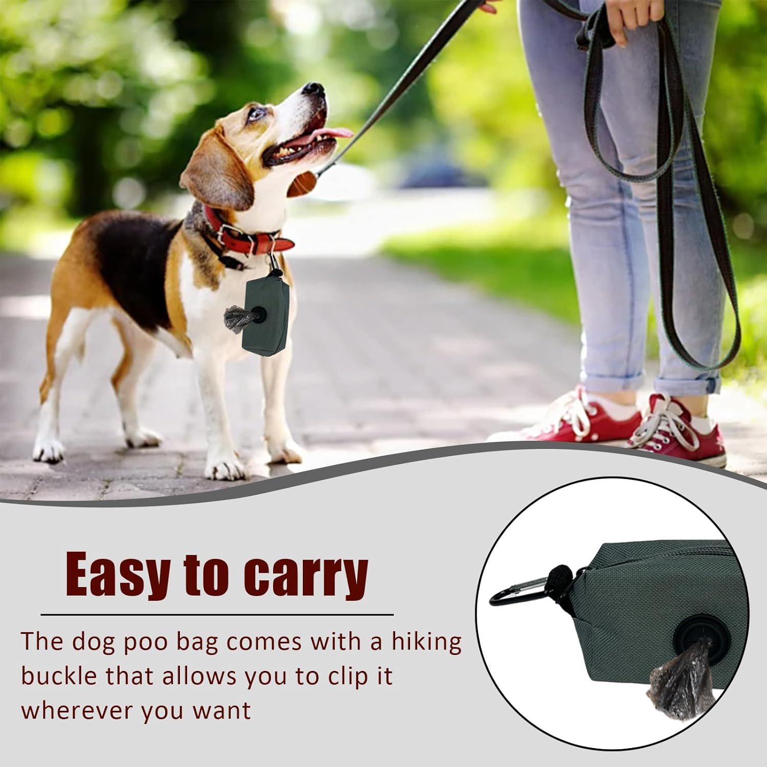 2Pcs Dog Poop Bag Holder for Leash Attachment, Hand Free Pet Waste Bag Dispenser Zippered Pouch, Portable Lightweight Fabric Bag Set with Leash Clip for Doggie Puppy Trash Bags (Gray) image number 4