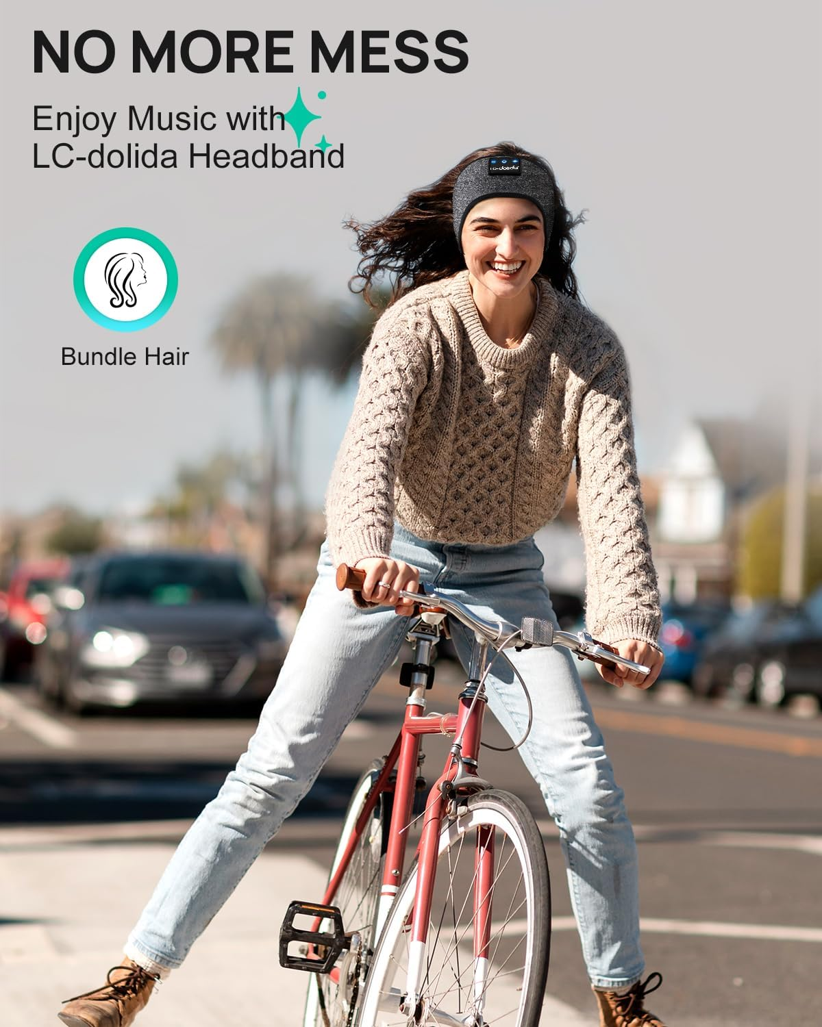 Lc-Dolida LC004 Wireless Bluetooth Headband Headphones, Grey, 9Hrs Playtime, 2Hrs Quick Charge, Sleep Mask with Mic image number 4