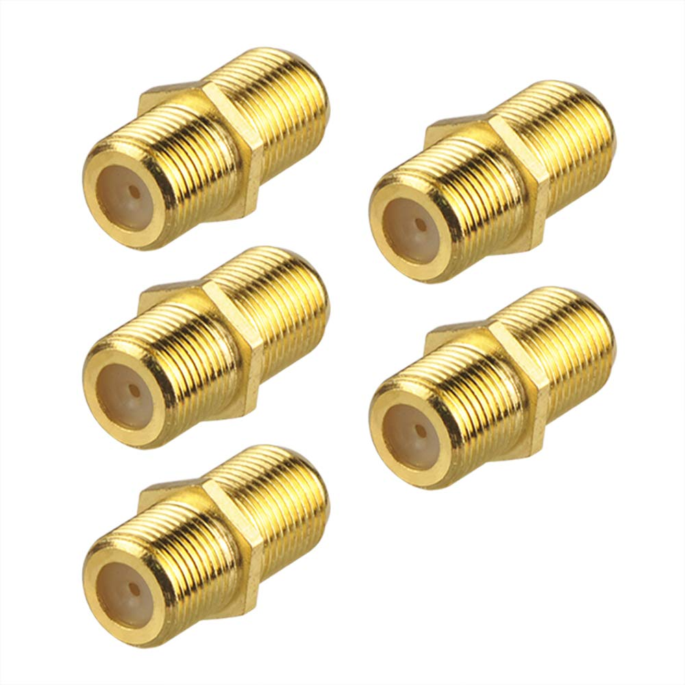 VCE Coaxial Cable Connector, RG6 Coax Cable Extender F-Type Gold Plated Adapter Female to Female for TV Cables, 5-Pack image number 1