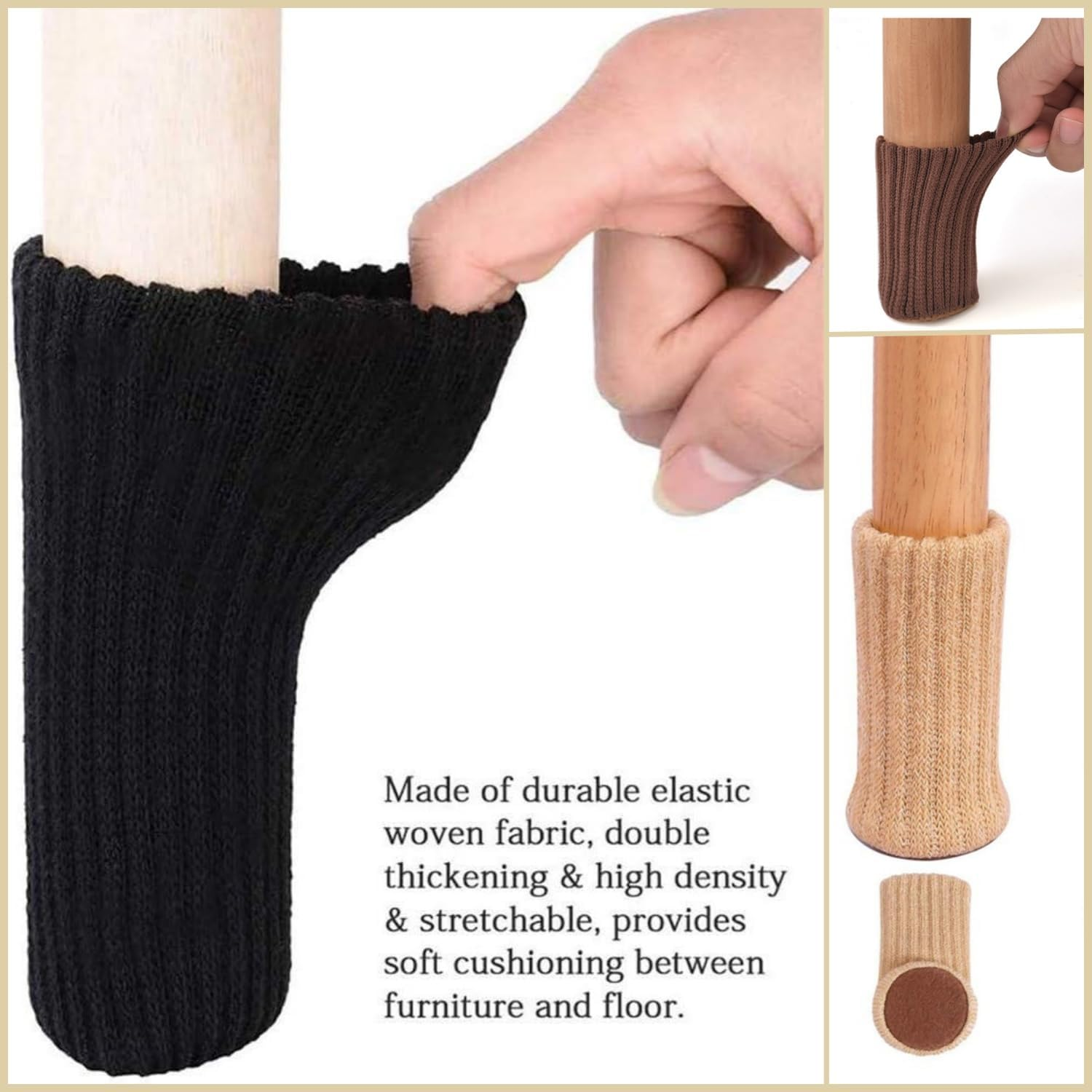 Taicols Chair Leg Socks, 40 Pcs Furniture Socks, Chair Covers for Legs, Chair Leg Floor Protectors, Furniture Sliders for Chair Legs, Furniture Cups Table Feet Cover, Knitted Chair Feet Socks (Beige) image number 6
