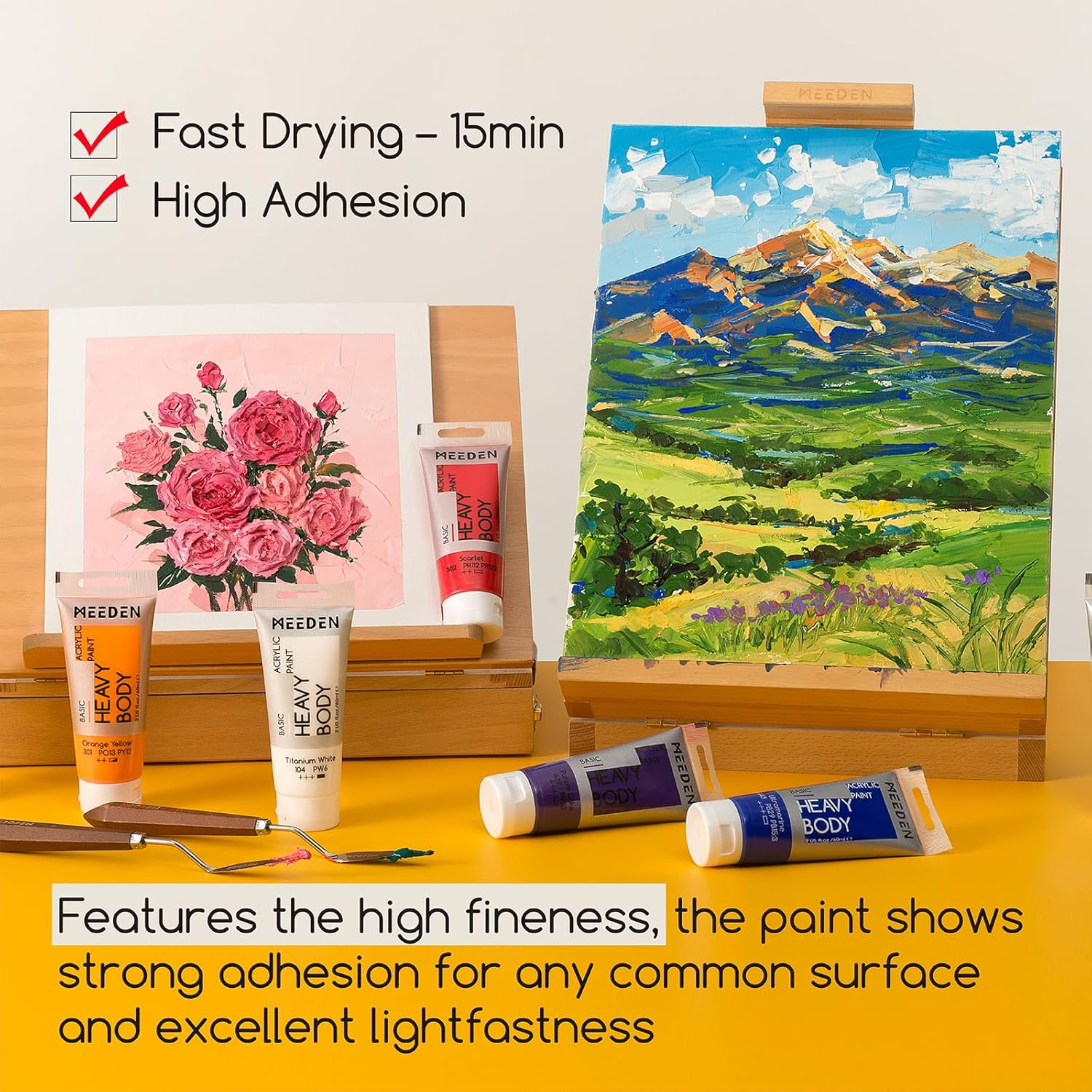 MEEDEN Heavy Body Acrylic Paint - Basic 24 X 60Ml (2 Oz) Color Paint Set for Adults - Rich Pigment Art Craft Paints for Canvas Rock Wood