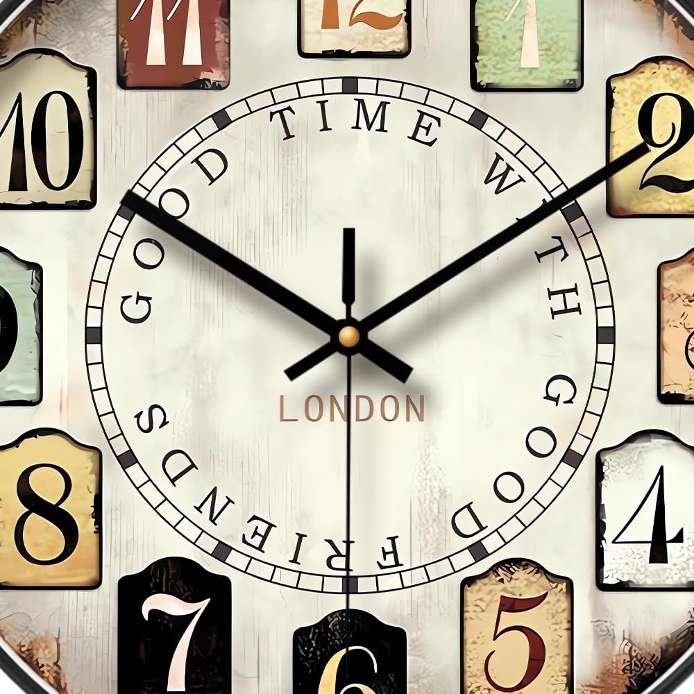 European Style Silent Non-Ticking round Classic Clock Retro Quartz Decorative Battery Operated Wall Clock for Living Room Kitchen Home Office 14 Inch image number 2