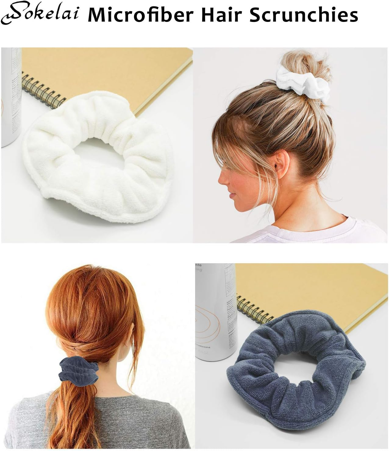 Hair Drying Towel Scrunchies - Terry Cloth Scrunchie Large Microfiber Hair Ties for Frizz Free Women Girls Thick Fuzzy Scrunchy Bobbles Hair Bands Ropes Ponytail Holder Wet Hair Accessories image number 4