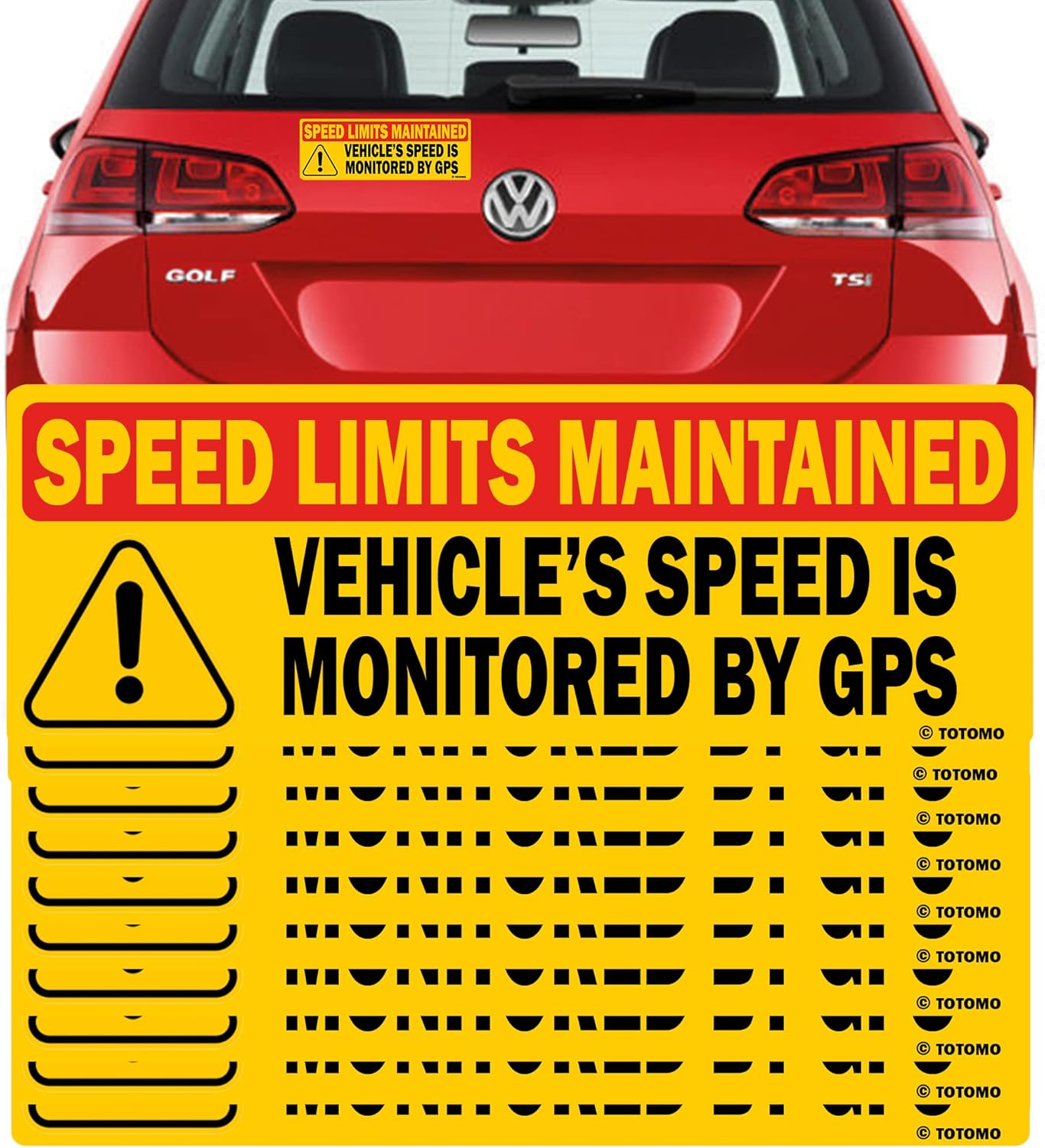 TOTOMO 2Pk Vehicle Speed Is Monitored by GPS Speed Limits Are Maintained Sticker 10"X3.5" Highly Reflective Premium Quality Car Safety Caution Sign #SDM-14