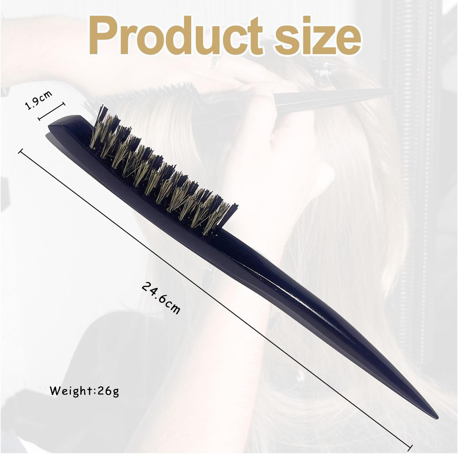 Wzenclave 1PCS Bristle Brush for Women, Slick Back Hair Bristle Hair Slicking Wood Hair Bun Maker Teasing Comb, Scalp Meridian Comb, anti Knotting Comb, for Slick Bun Stiff Brush Dense Hair