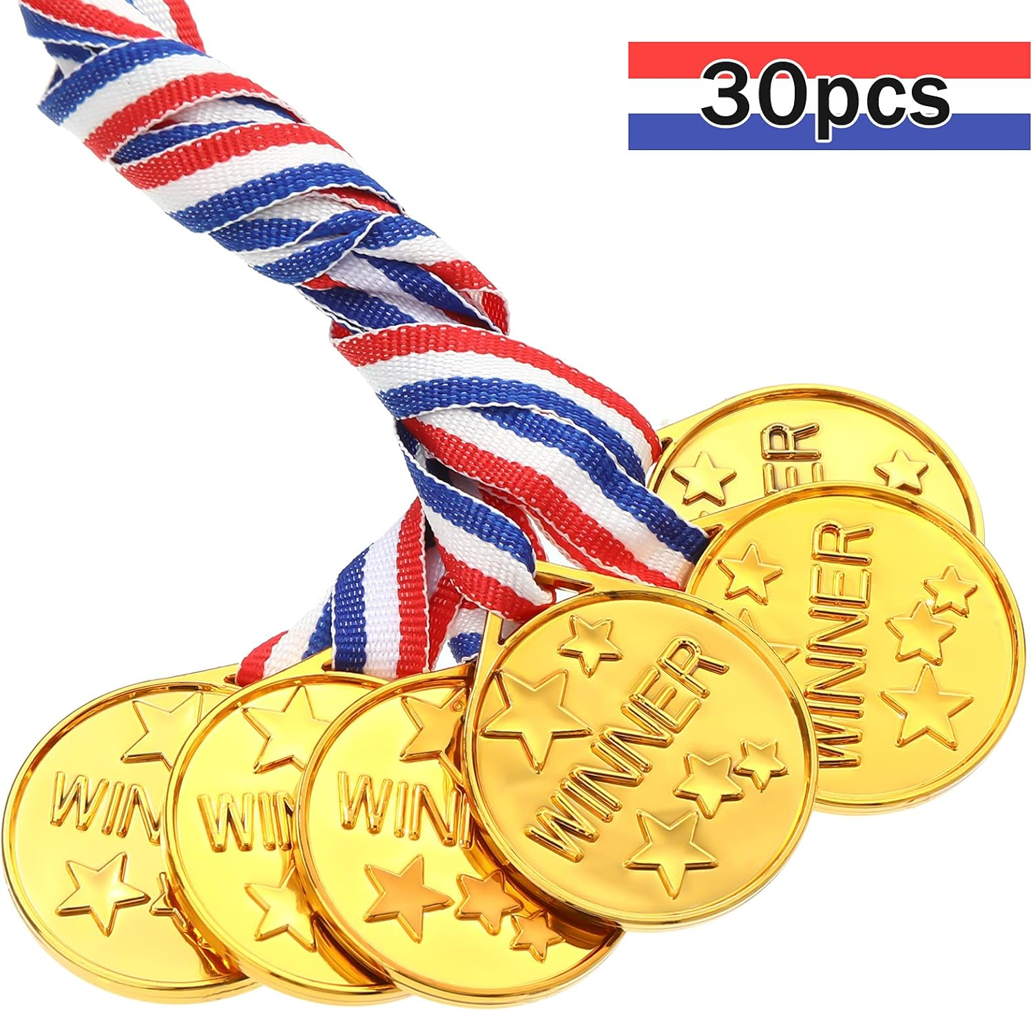 Gejoy 30 Pieces Gold Plastic Winner Award Medals, Award Medals, Gymnastics Field Day Awards Medals for Sports, Competition, Talent Show, Spelling Bee Birthday Party Favors Gifts image number 2