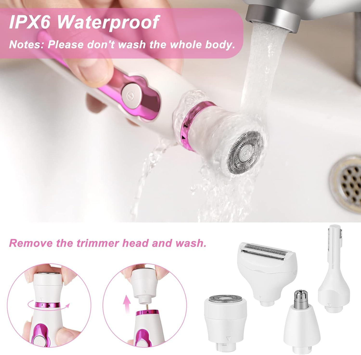 Bikini Trimmer for Women, Pubic Hair, 5-In-1 Electric Women'S Razor Trimmer for Bikini Area, Armpit, Armpit, Armpit, Body, Facial Hair and Eyebrows, Eletctric Razor, Rechargeable Waterproof image number 3