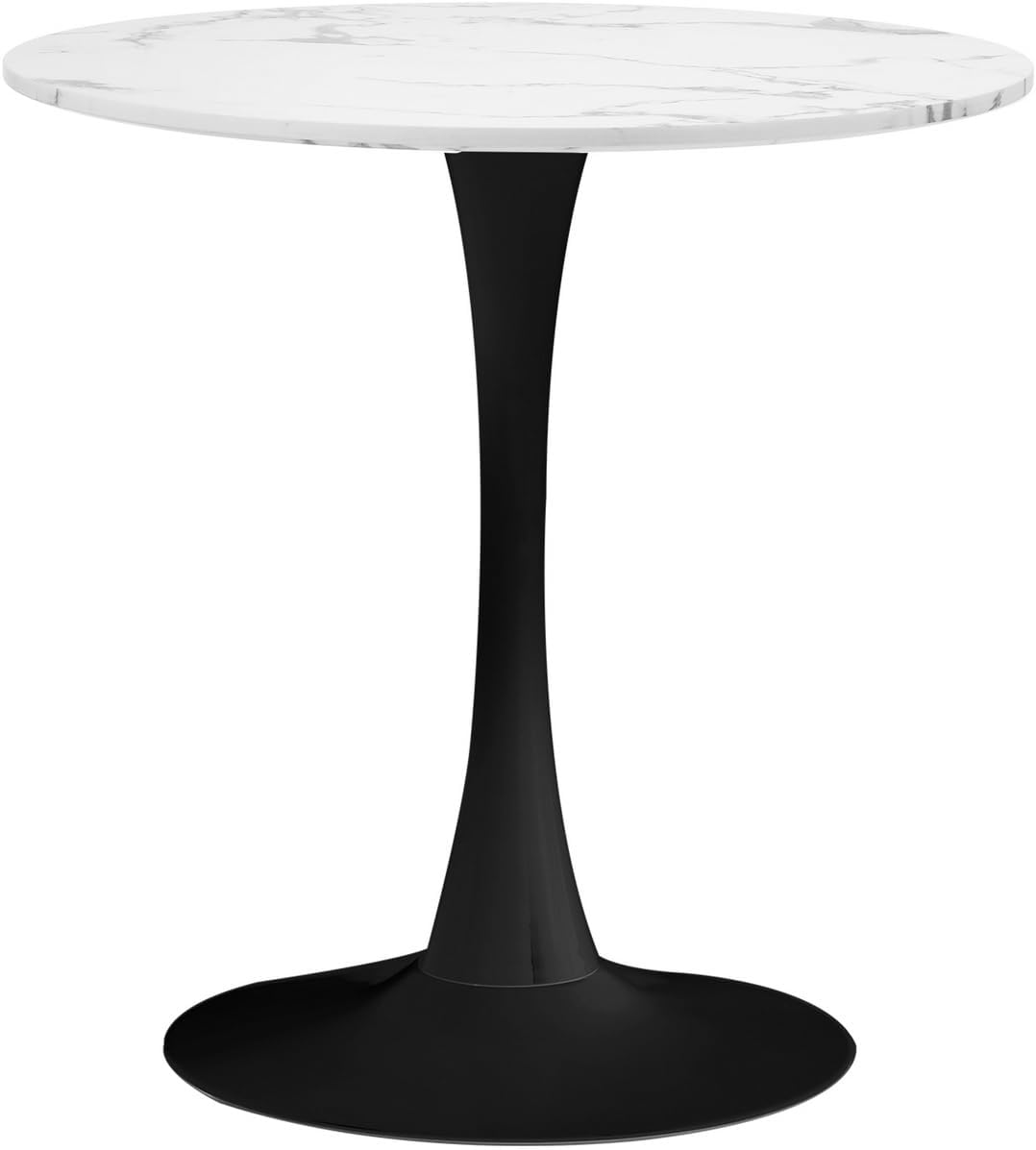 Oikiture 60Cm Dining Table with Marble Top and Metal Leg, round Kitchen Table White and Black