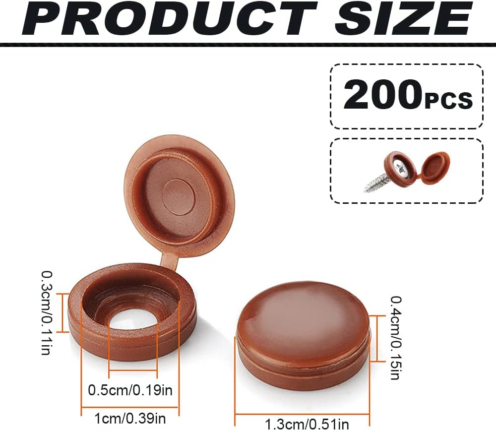 200 Pieces Hinged Screw Cover Caps, Fold Screw Snap Covers Washer Flip Tops, Colorful Screw Cap Covers (200Pcs)