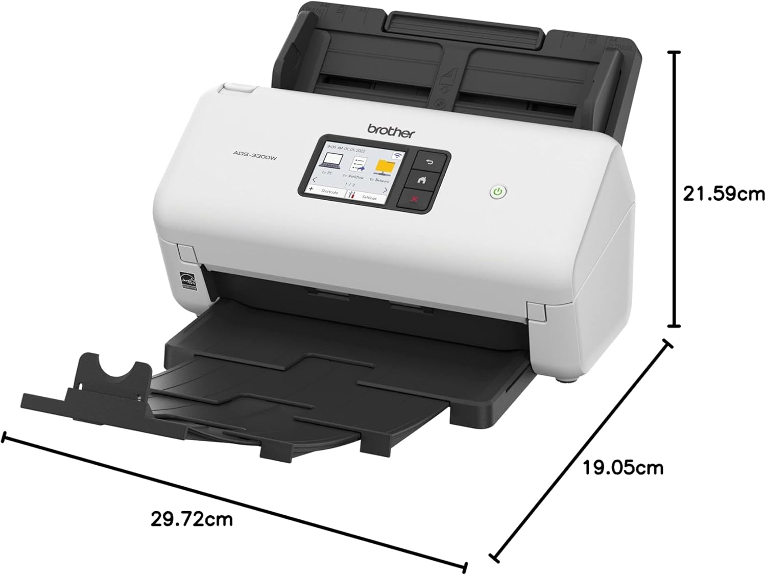 Brother ADS-3300W Wireless A4 Document Scanner, White/Black