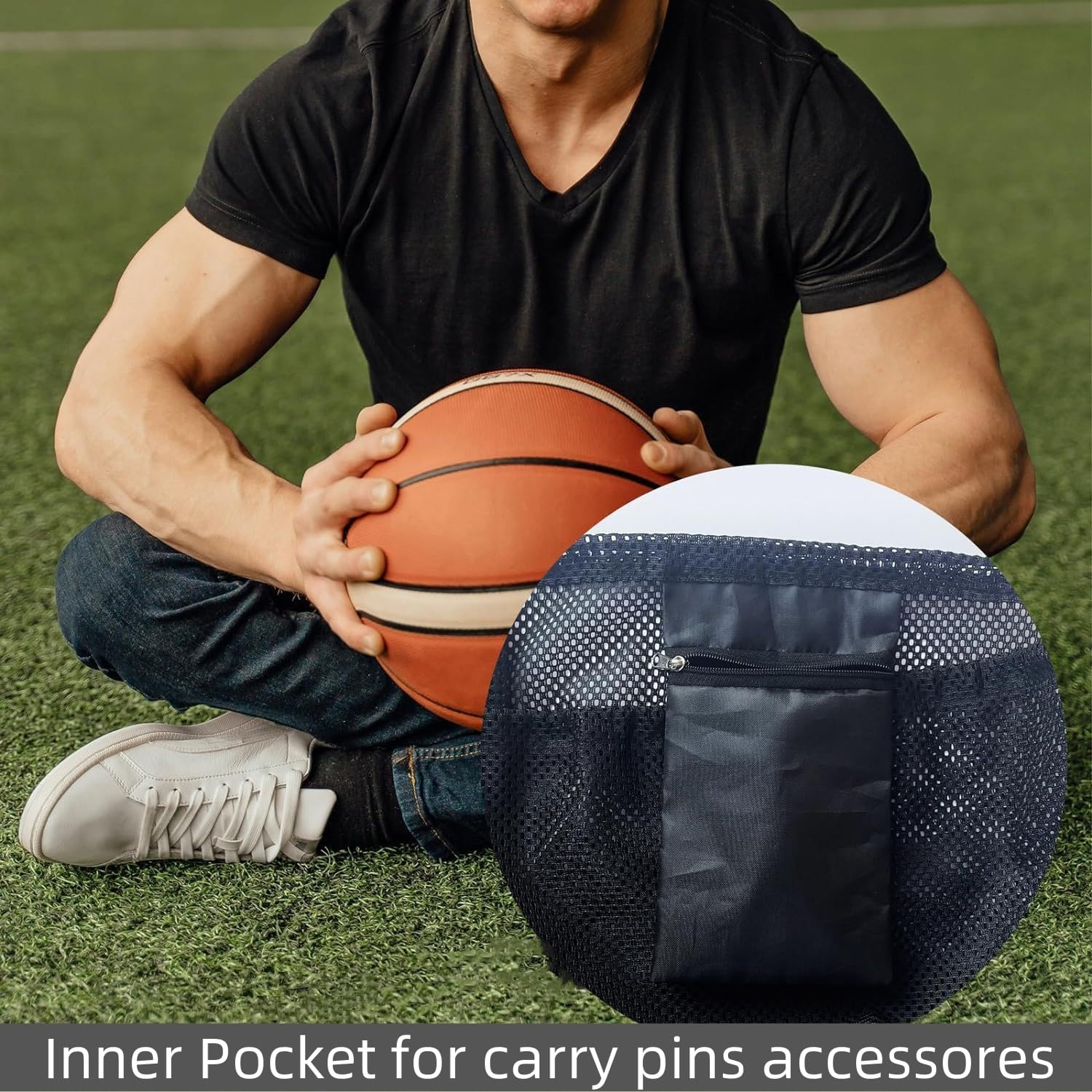 1Pcs Volleyball Mesh Bag with Clip - Single Ball Storage Holder, Drawstring Sling Back for Carrying Basketball, Soccer, Football image number 6