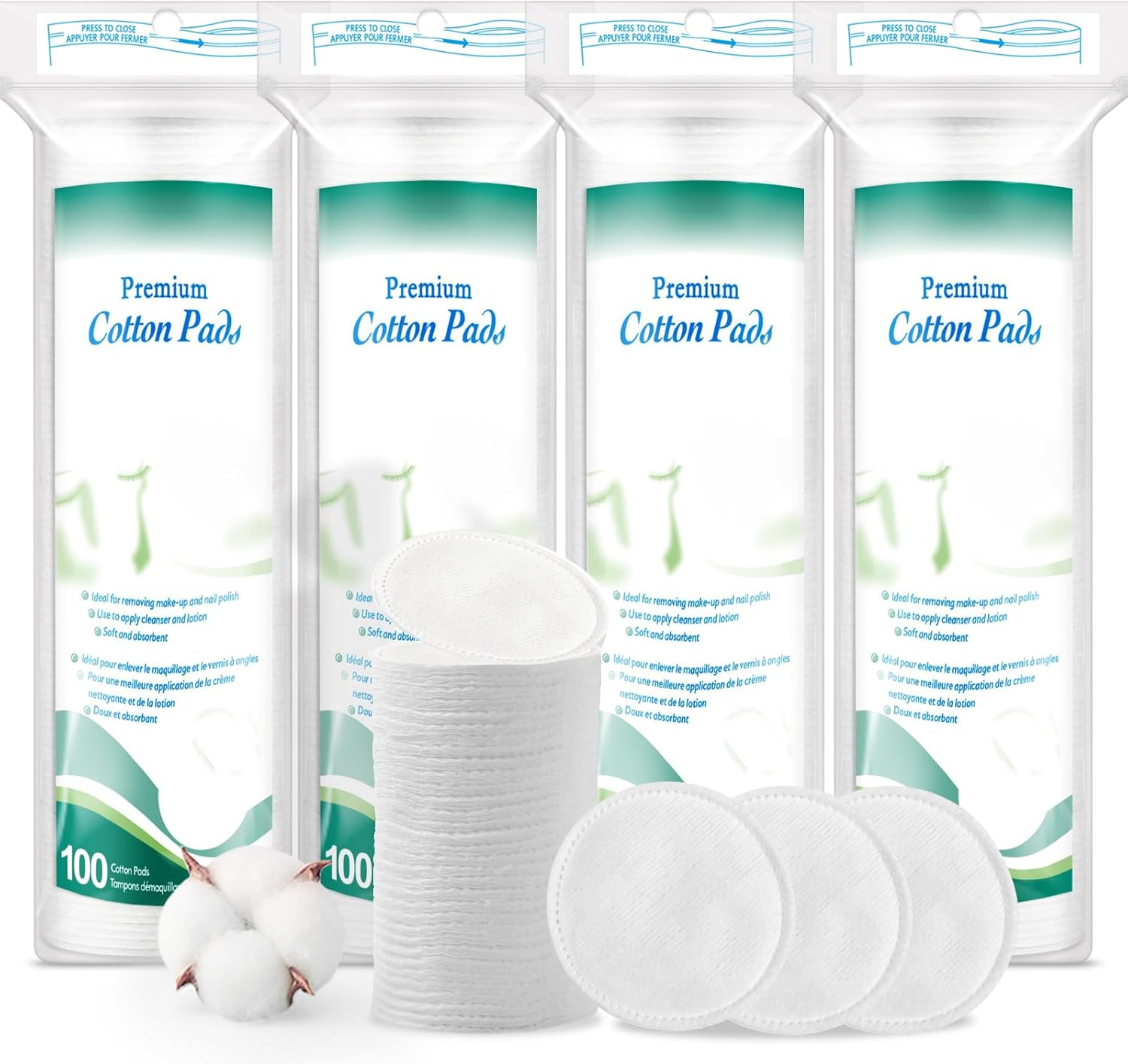 Premium Cotton Rounds for Face 400 Count - Makeup | Nail Polish Remover Pads, Hypoallergenic Makeup Cotton Pads for Face | 100% Pure Cotton for Face Cleasing, Applying Facial Toner image number 3