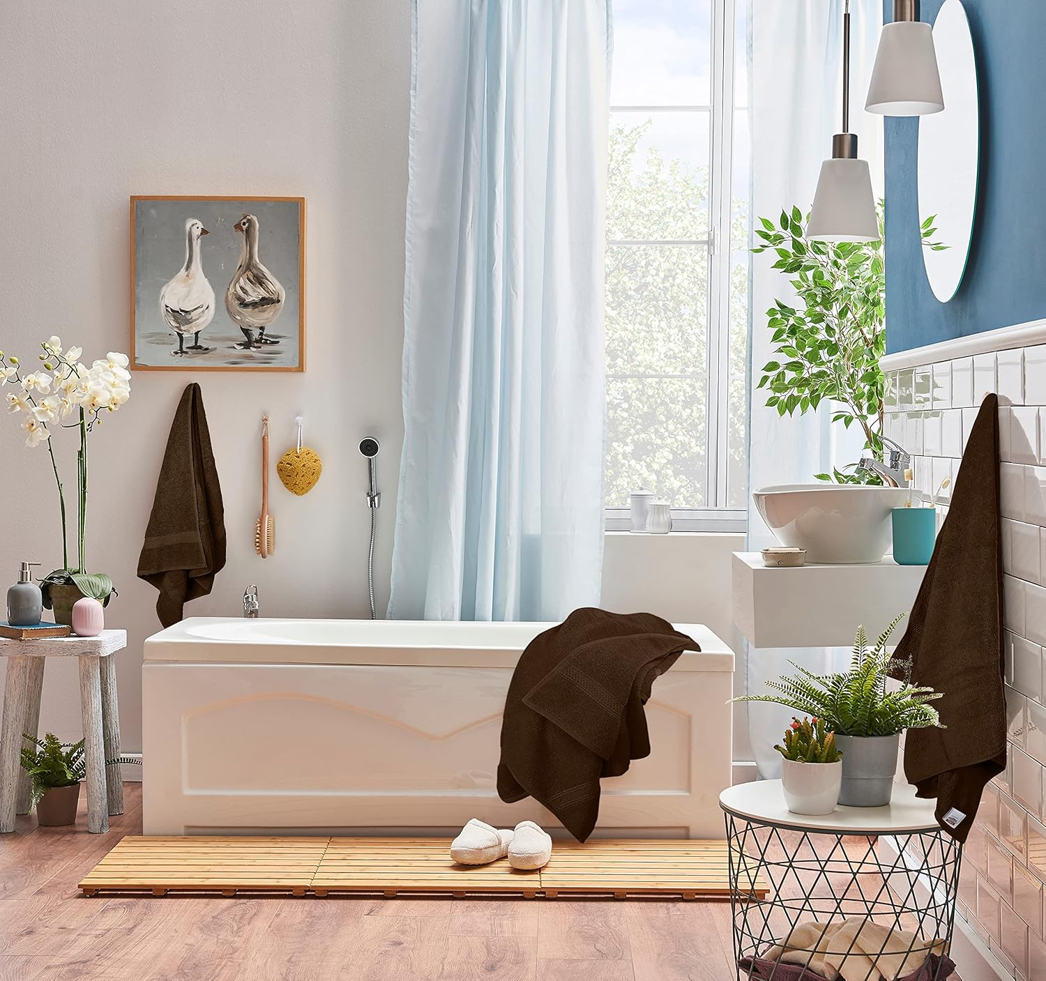 Utopia Towels 8-Piece Premium Towel Set, 2 Bath Towels, 2 Hand Towels, and 4 Wash Cloths, 600 GSM 100% Ring Spun Cotton Highly Absorbent Towels for Bathroom, Gym, Hotel, and Spa (Dark Brown) (UT1060) - Blue image number 5