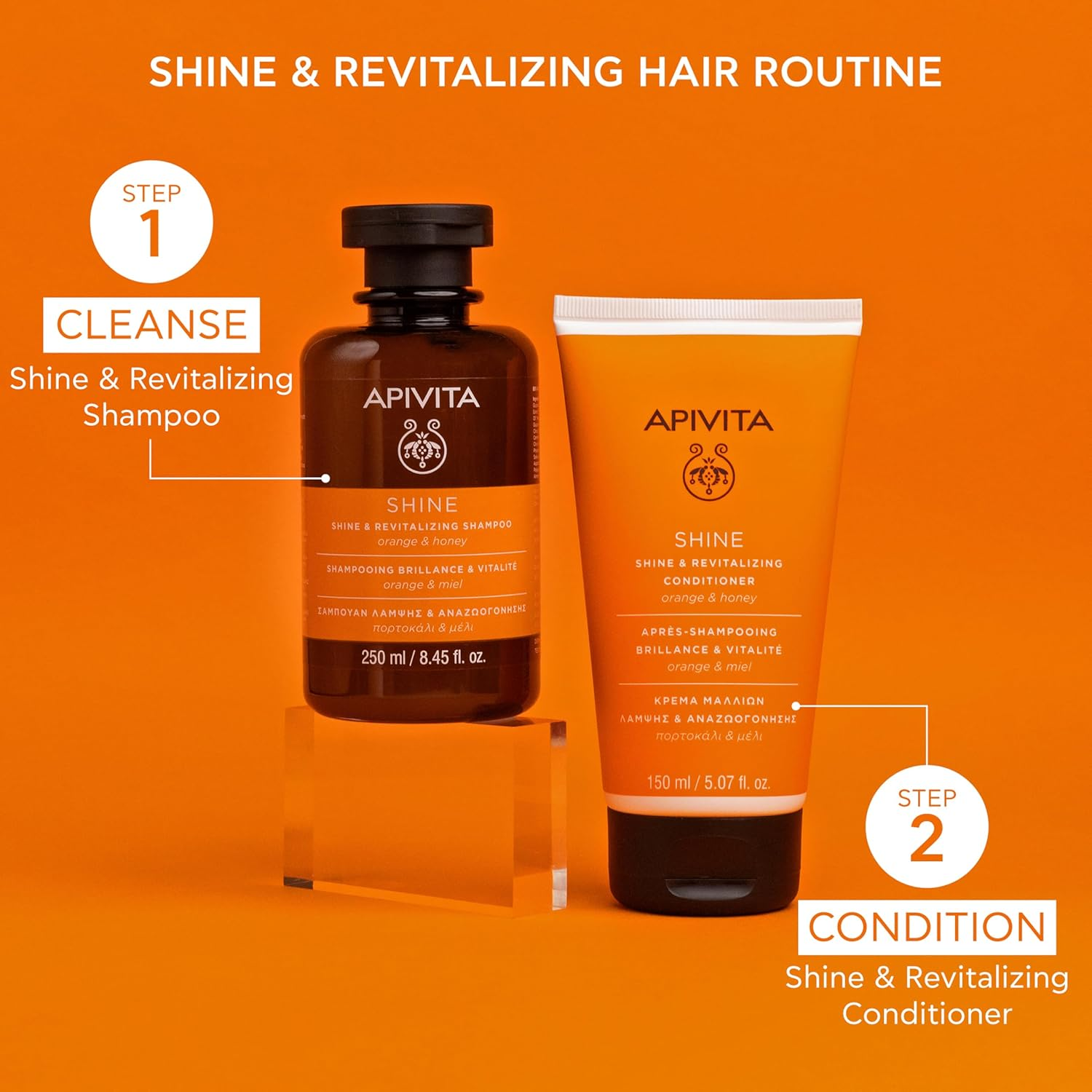 APIVITA Shine & Revitalizing Shampoo 8.45 Fl.Oz. | Natural Shampoo with Orange & Honey image number 5