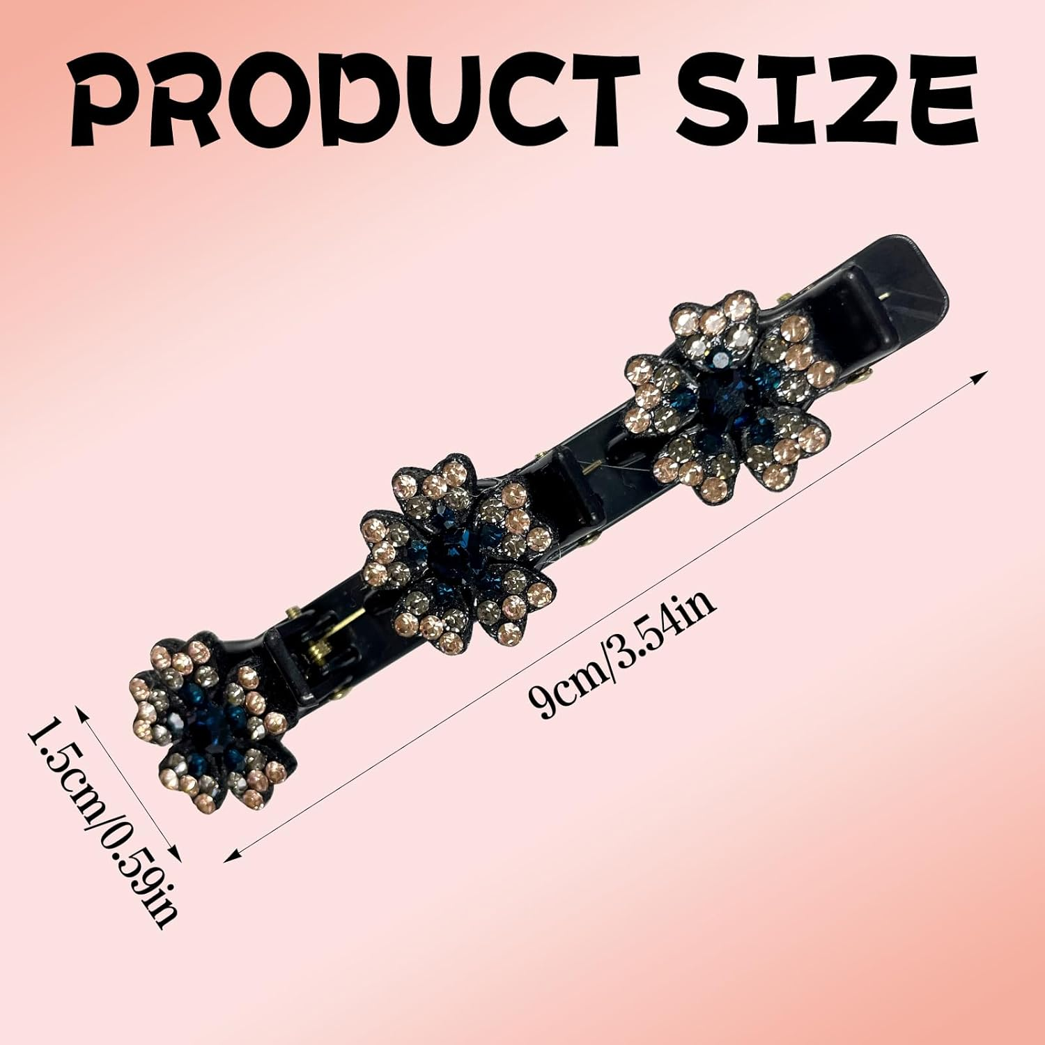 Pqkl-Party Women'S Hair Clips, Hair Clip with Crystal Flower, Crystal Stone Hair Clips with 3 Mini Clips, Double Layer Hair Clips, Hair Clips for Styling & Festive image number 3