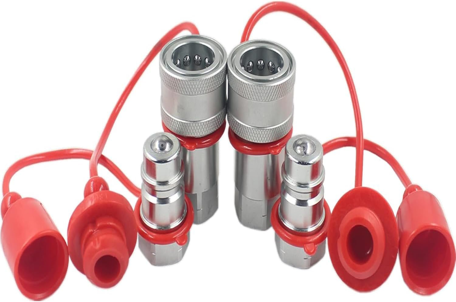Coehaopike 3/8" NPT ISO-A Hydraulic Quick Disconnect Coupling, 1 Set Flat Face Hydraulic Quick Connect Coupler with Dust Caps Quick Release Coupling Set image number 4