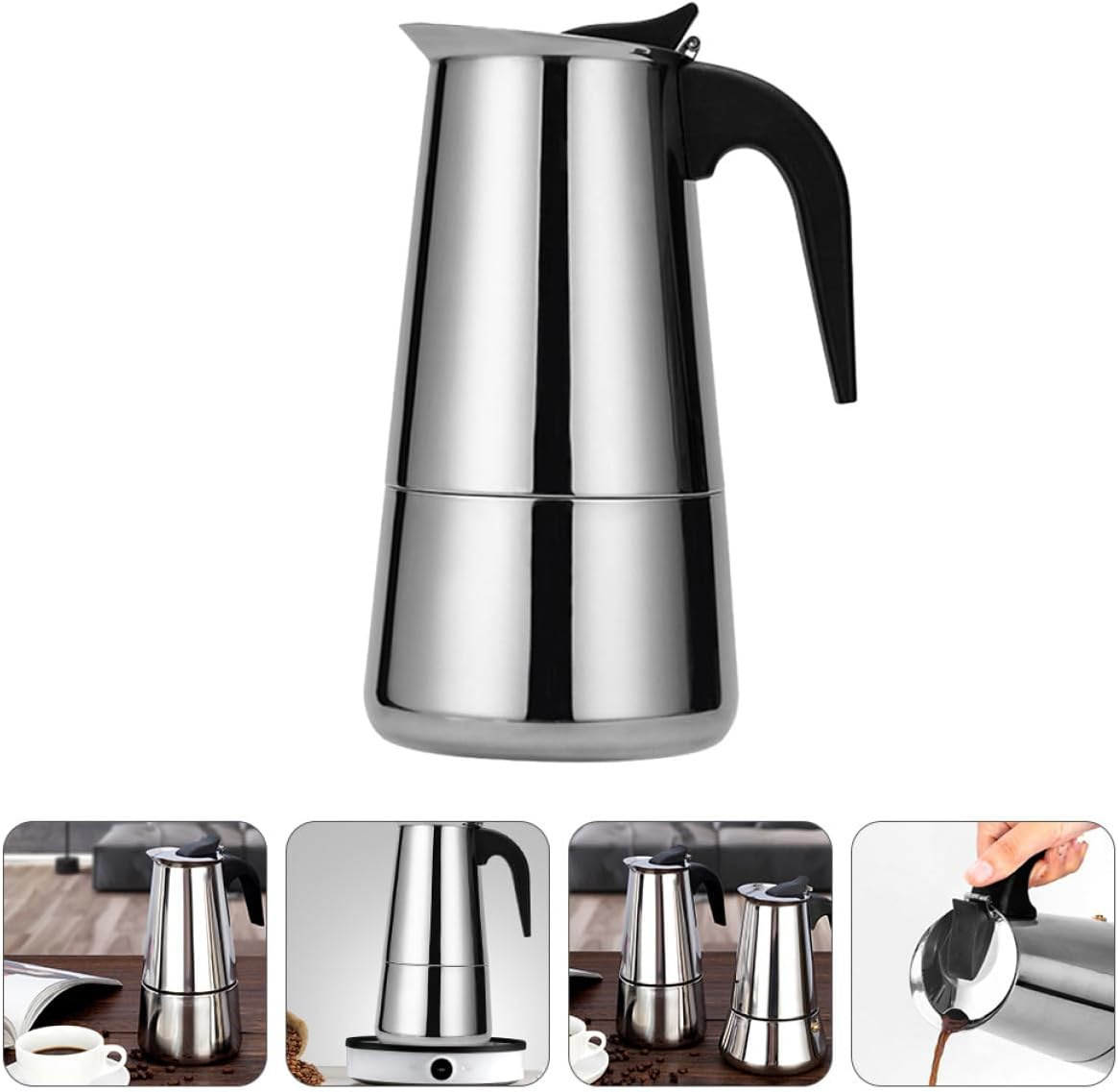 OSALADI Stainless Steel Stovetop Coffee Pot 450Ml 9-Cup Espresso Maker Portable Coffee Brewer for Home and Travel Kitchen Accessories image number 4