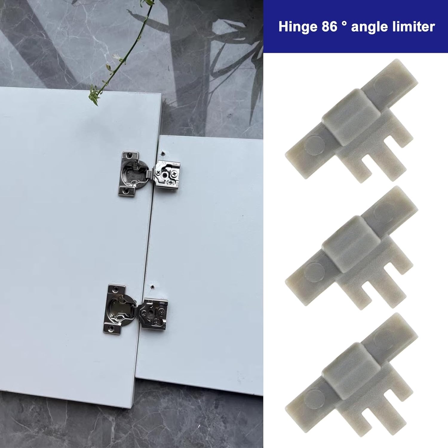 SING F LTD 10 Pieces 86 Degree Angle Restriction Hinge Clip for Opening Degree Restrictor Clips 86 Degree Kitchen Cabinet Door Restraints Plastic