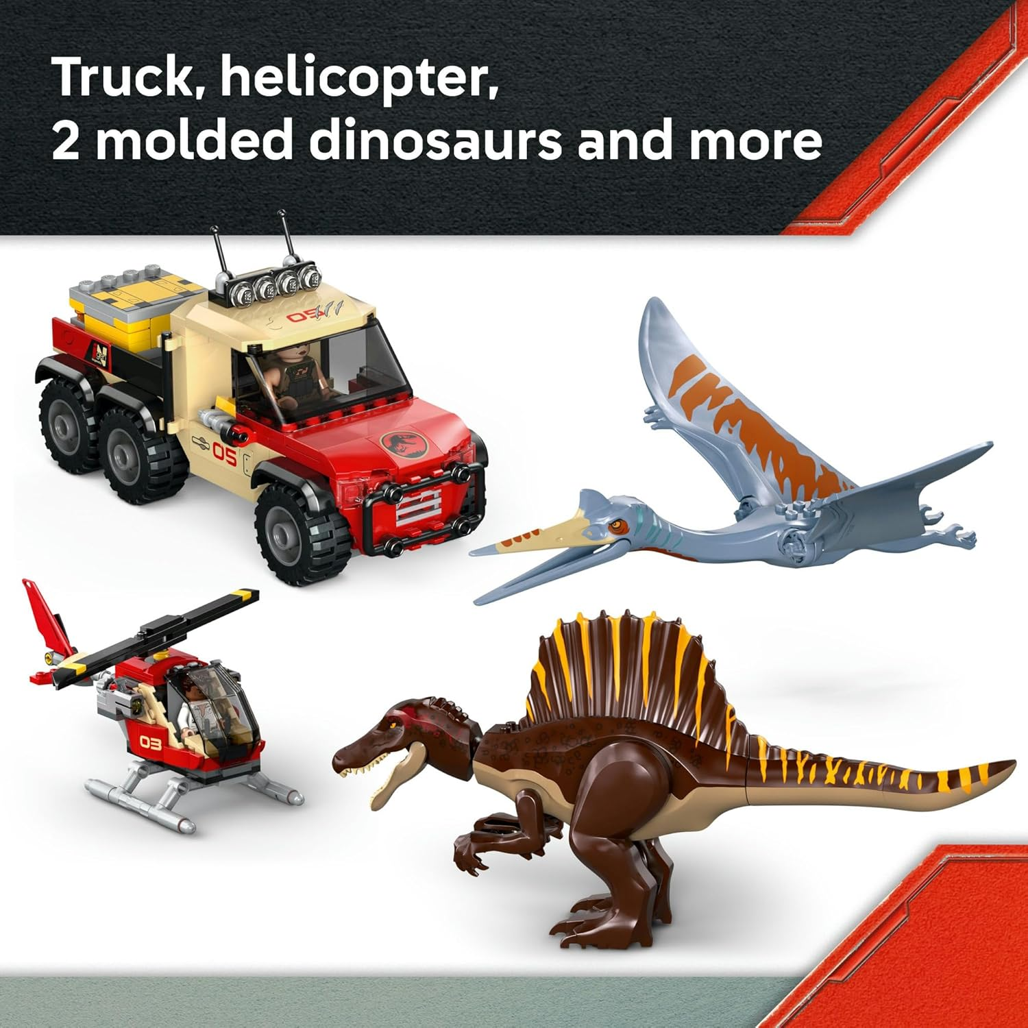 LEGO&reg; Jurassic World Spinosaurus & Quetzalcoatlus Air Mission 76976 Dinosaur Building Toys for Kids, Prehistoric Animal Figures, Interactive Toy for Boys, Girls and Movie Fans Aged 8 and Up image number 6