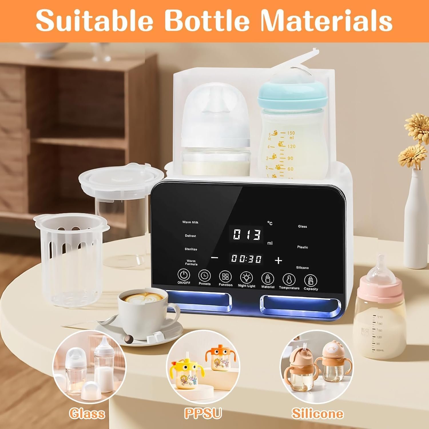 Baby Bottle Warmer,Bottle Sterilizer Double Bottle Warmer, Precise Temperature Control with LED Display and Defrost Function. image number 3