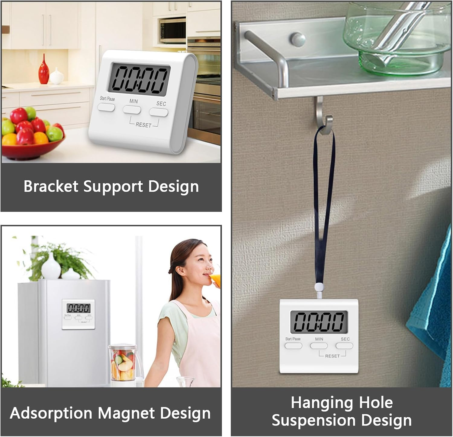 Toguma Square Timer Small Digital Kitchen Timers Magnetic Timer Countdown Timer for Cooking Digital Timer with Loud Alarm for Baking Exercise (White) image number 2