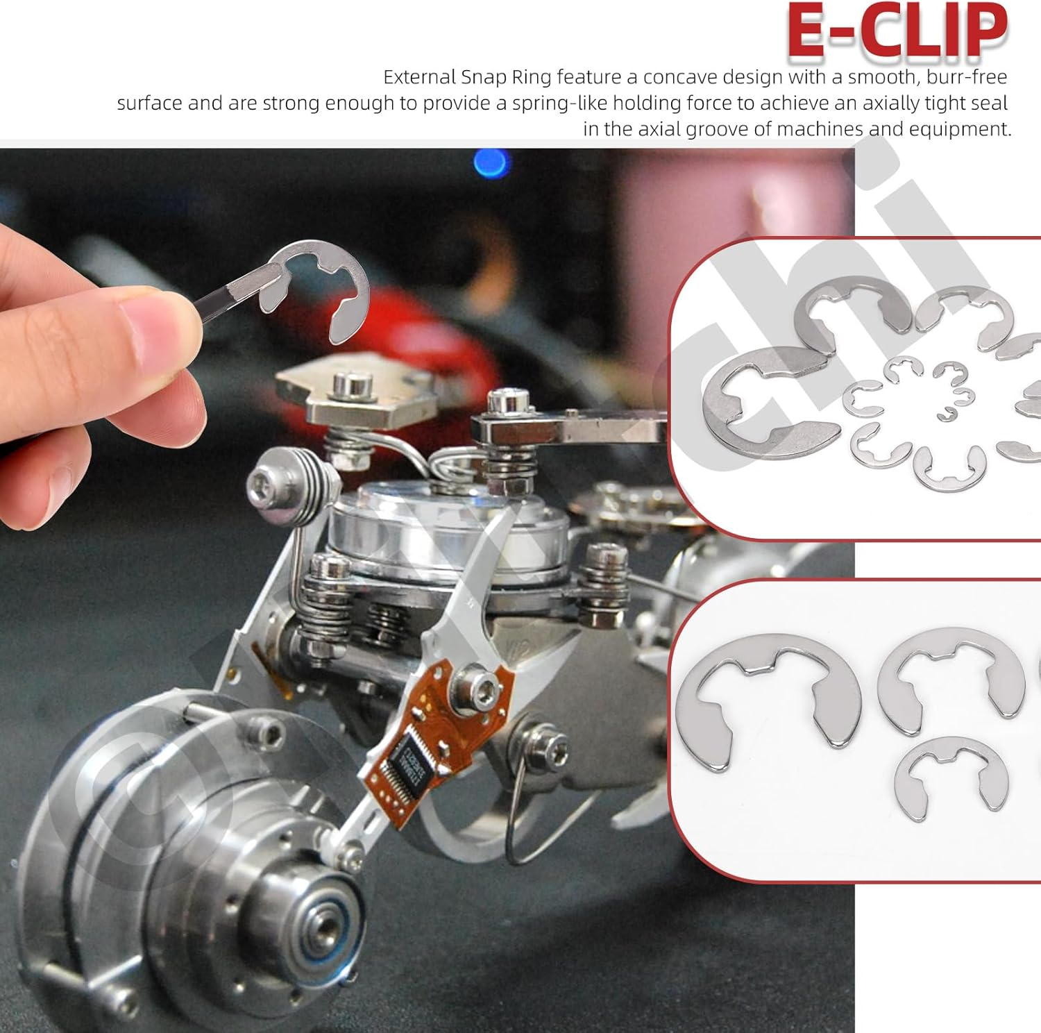 Hilitchi 211Pcs 14 Sizes 304 Stainless Steel E Clip Assortment Kit External Retaining Ring Snap Ring E-Clip Circlip Split Ring with Tweezer for Machine Shaft Electrical Automobiles image number 6