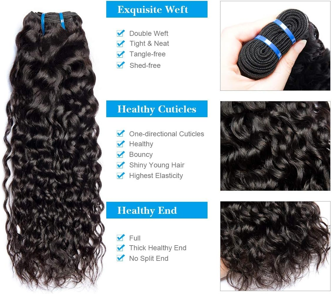 Water Wave Bundles Human Hair Brazilian Human Hair Wefts Curls Brazilian Virgin Hair Bundles 3 Curly Weave Bundles Human Hair Total 300 G 14 14 14 Inches image number 4