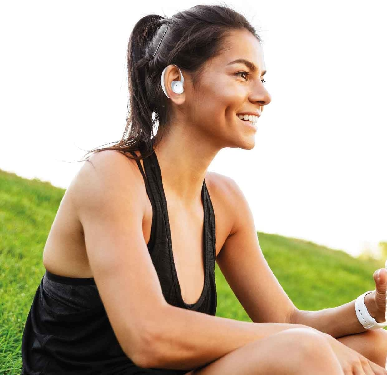 Laser Sport TWS Hook Wireless Earbuds - LED Display, IPX5 Water Resistant, Soft Silicone Ear-Hooks, Customisable Fit (S, M, L), Long Battery Life, Bluetooth,Touch Control, Fast Charge, Built-In Mic