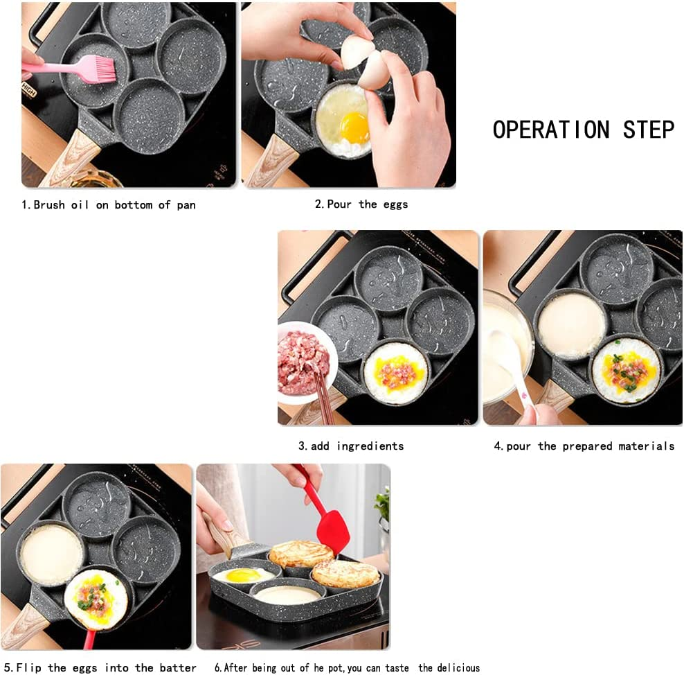 4-Cup Non-Stick Egg Frying Aluminum Alloy Pan,Omelette Egg Pan Pancake,Wooden Handle,Cookware for Gas or Induction Stoves image number 5