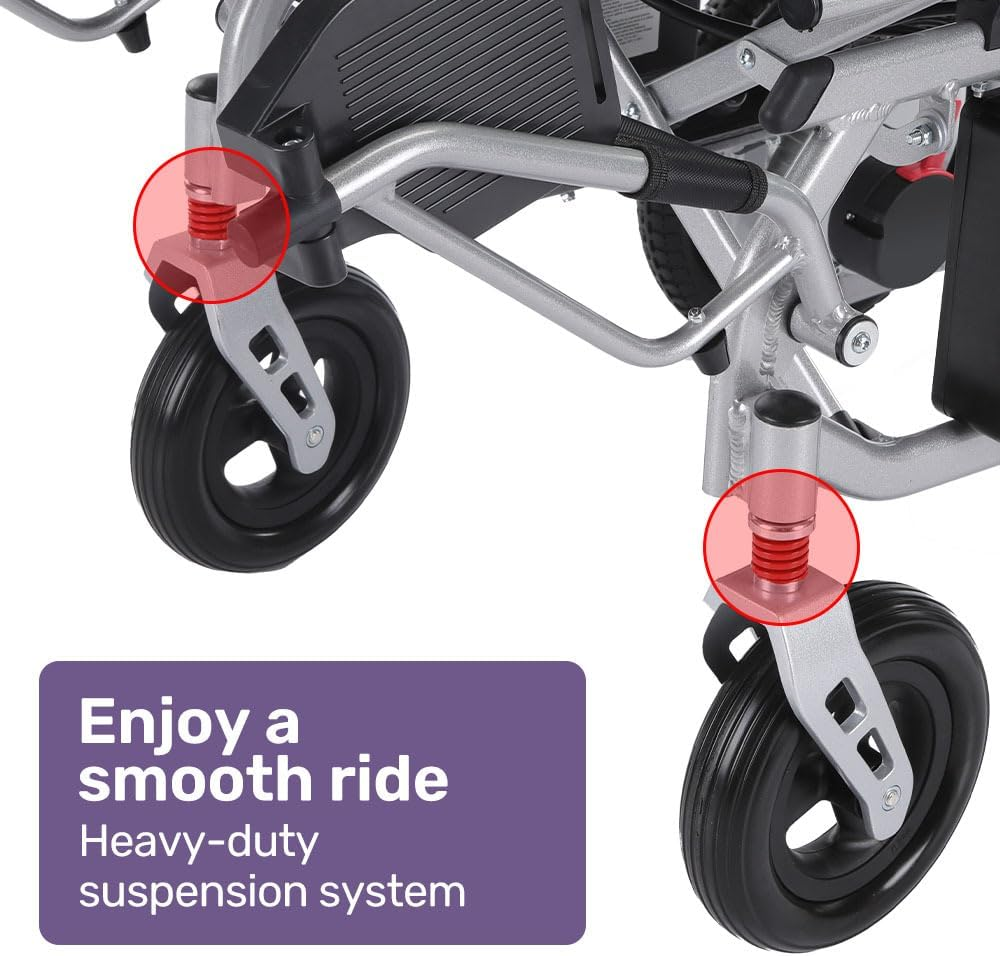 "Equipmed Power Electric Wheelchair, Airline Approved Wheelchair, Extra Lightweight, Long Range, Lithium Batteries, Silver" image number 2