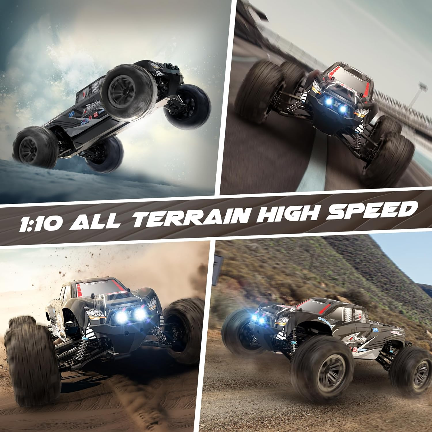 Hosim RC Cars, 1:10 Scale 48+ KMH Remote Control Car for Adults Boys, 4X4 Off-Road RC Truck with Headlights, All Terrains Waterproof Hobby Grade Large Fast Racing Toy Gift Monster Trucks image number 3