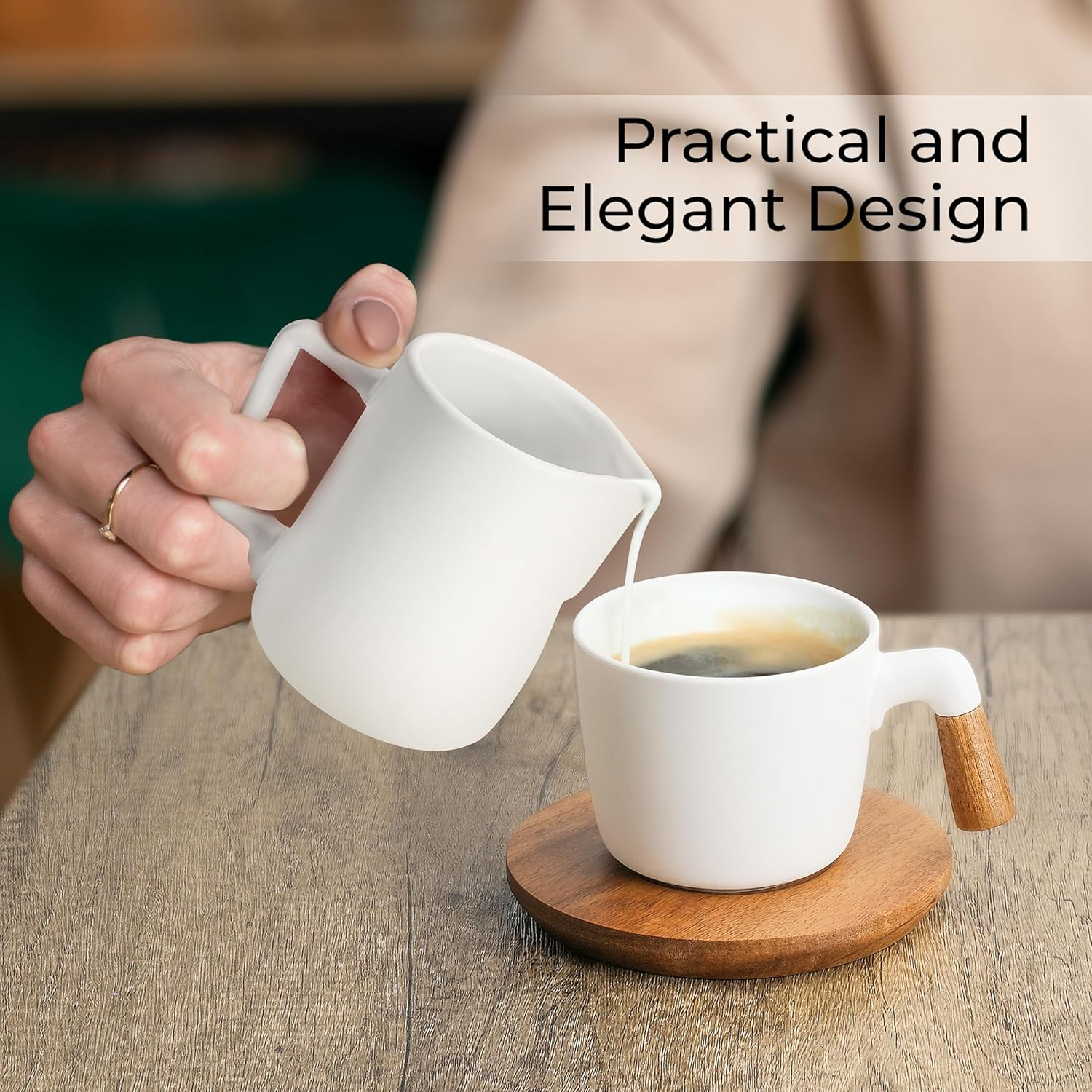 MIAMIO - Sugar and Cream Serving Set with Lid and Spoon/Ceramic Coffee Bar Accessories - Microwave & Dishwasher Safe (White) - White image number 3