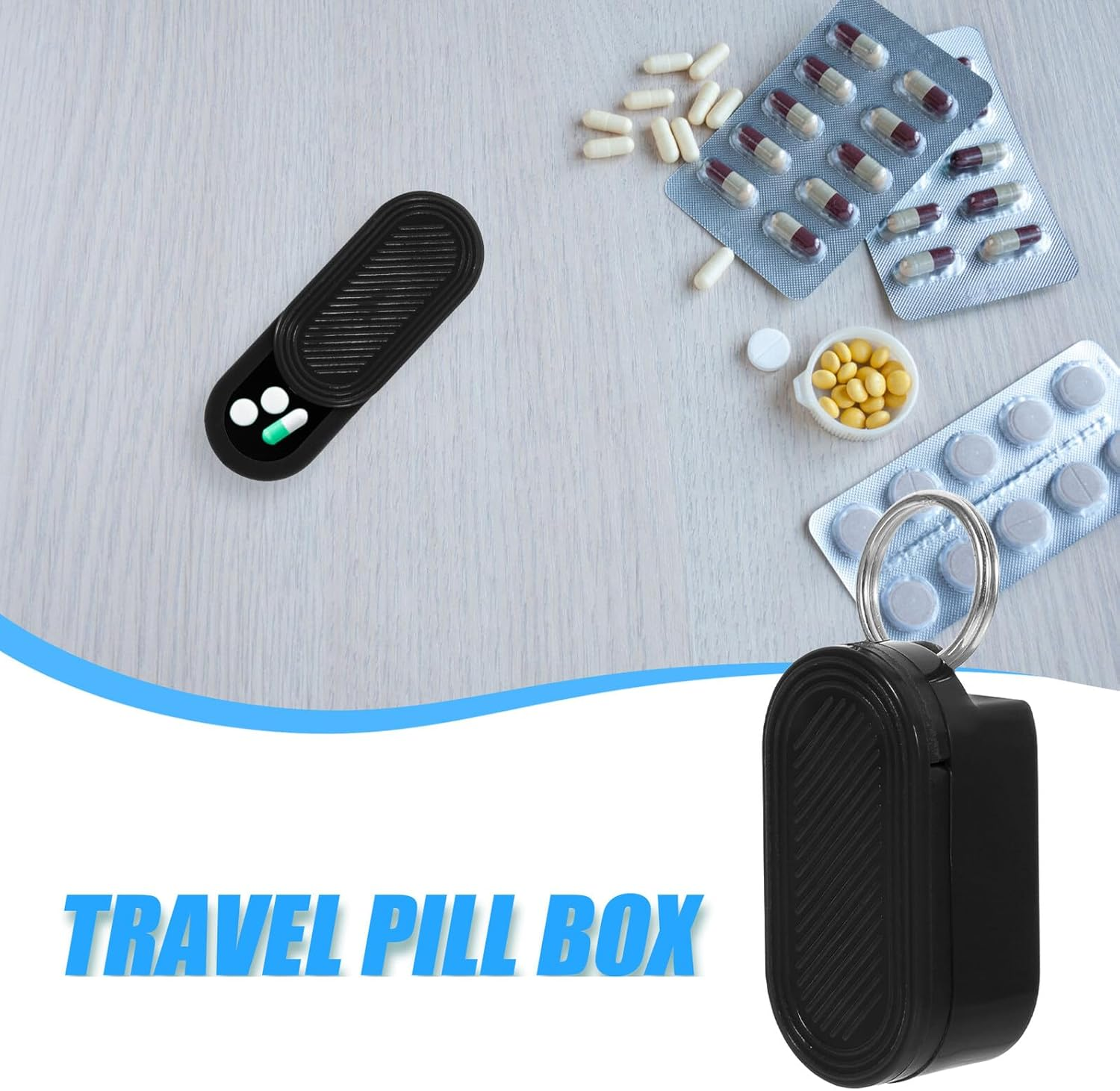 Small Portable Pill Organizer Keychain with Hanging Ring Medication Box for Travel Outdoor Use Pill Container Holder for Vitamins and Tablets Storage image number 2