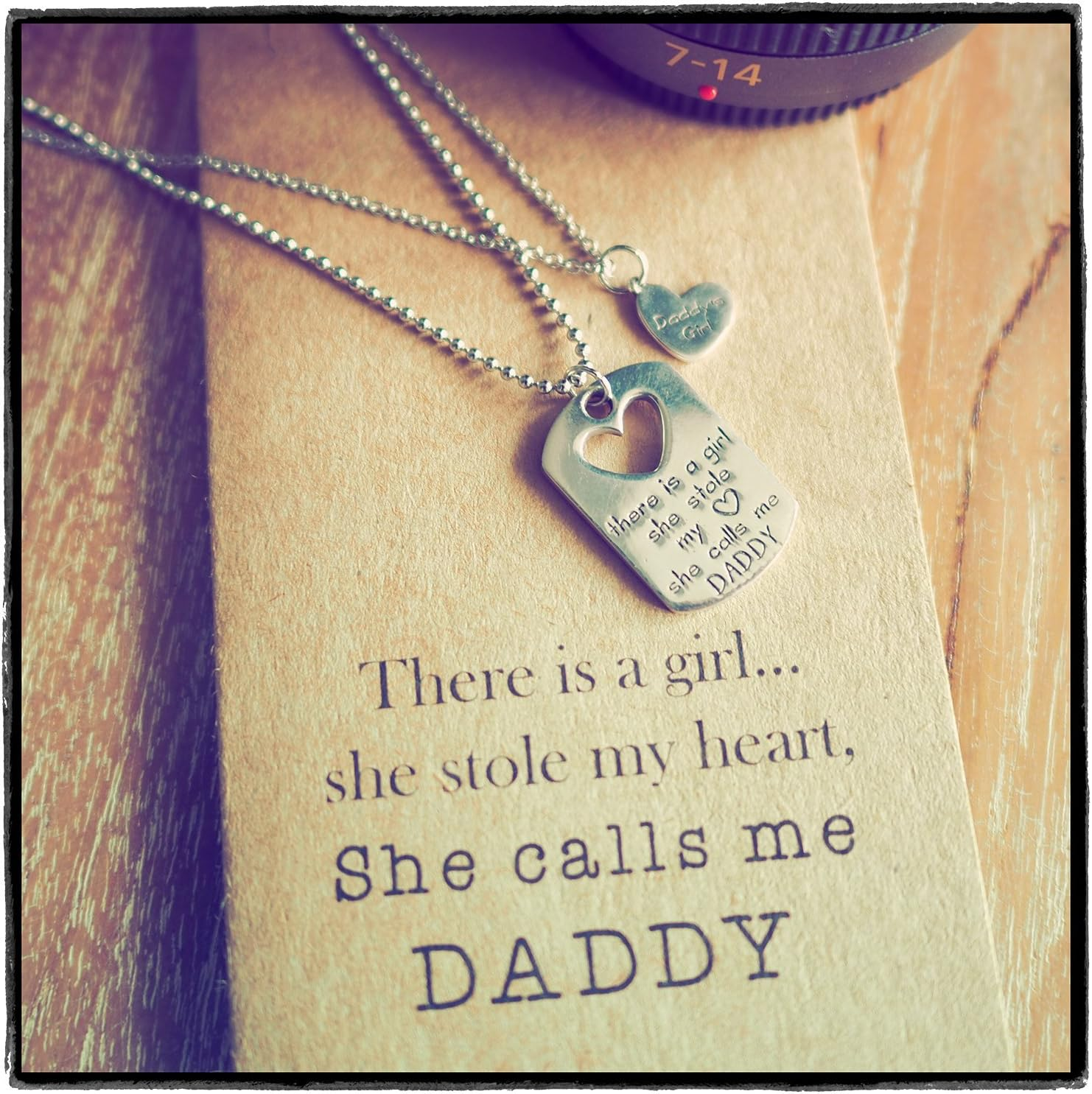 Quan Jewelry Father and Daughter Necklace Set, Dog Tag and Heart Charms Inspirational Gifts with Greeting Card image number 3